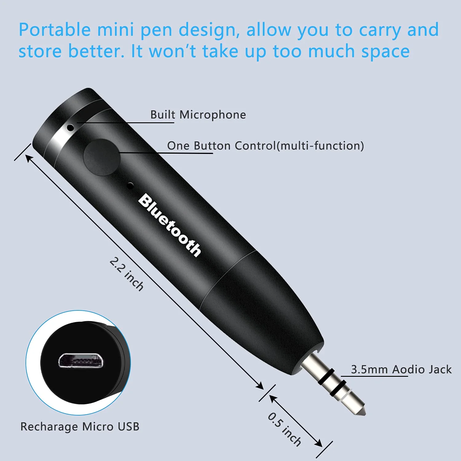 Wireless Bluetooth Aux Adapter, Mini Portable 3.5mm Bluetooth Aux Receiver for Car, Headphones, Home Stereo Music System (Black) - Image 5
