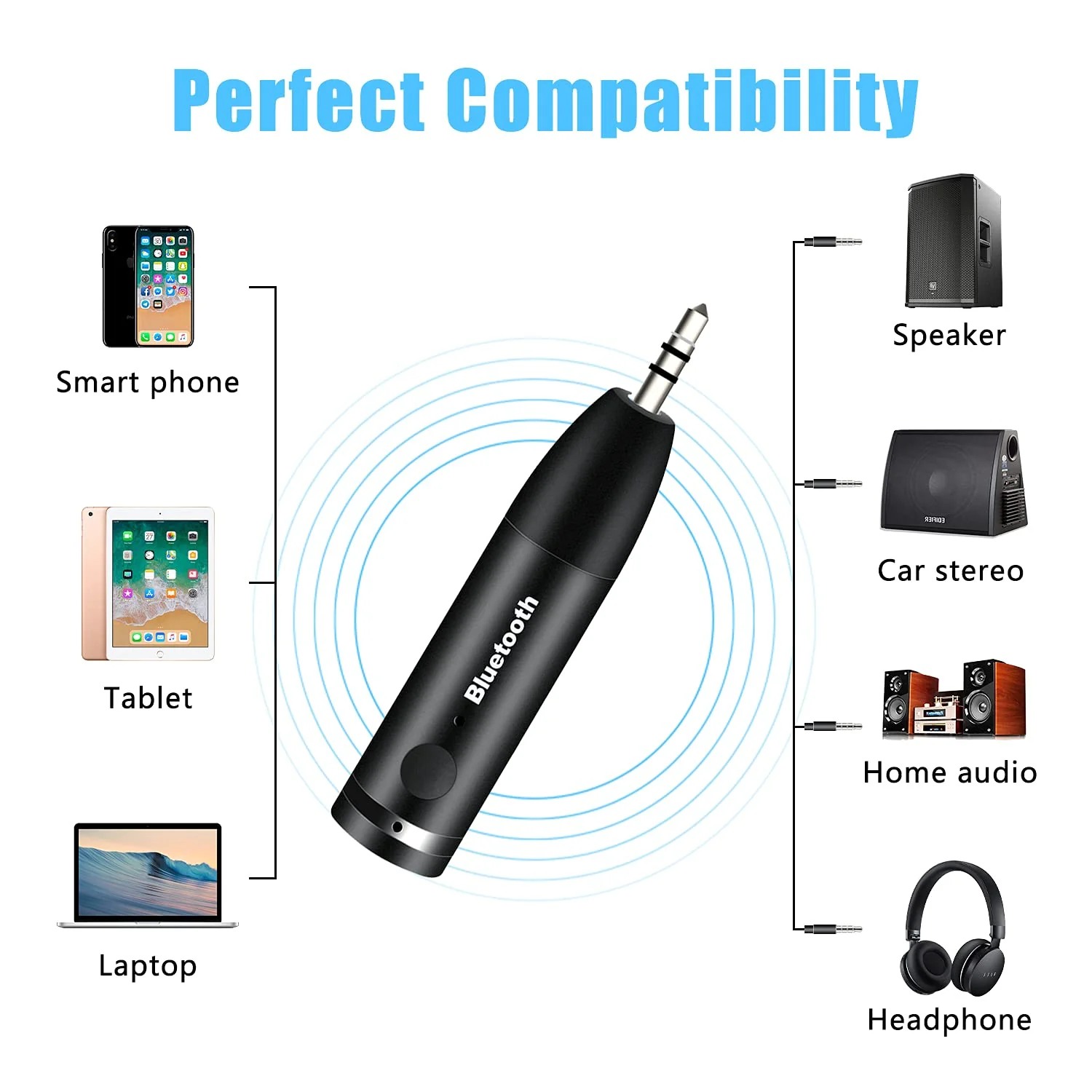 Wireless Bluetooth Aux Adapter, Mini Portable 3.5mm Bluetooth Aux Receiver for Car, Headphones, Home Stereo Music System (Black) - Image 7