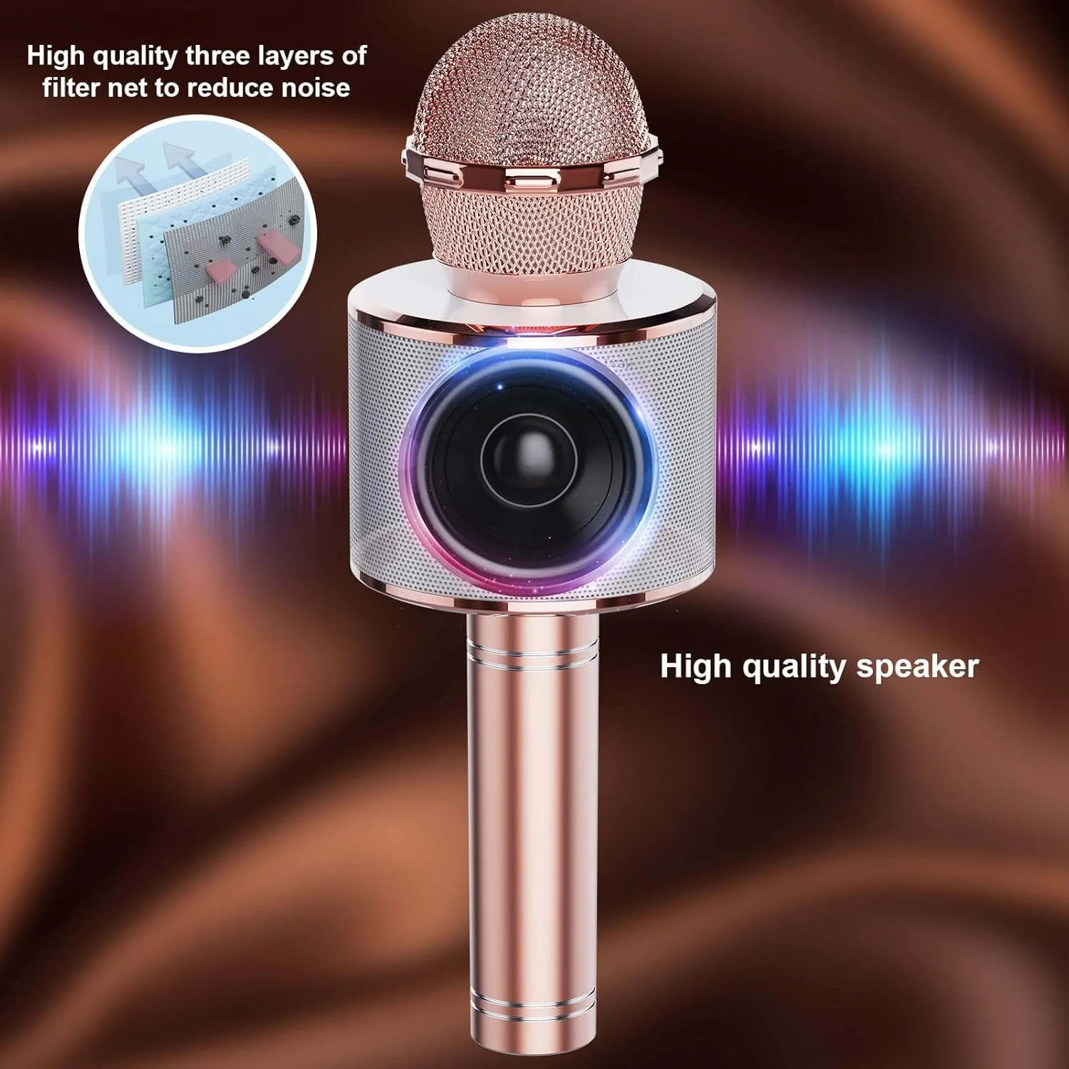 Wireless Bluetooth Karaoke Microphone 2 Pack, 4-in-1 Handheld Mic Speaker for Singing, Karaoke Machine for Phone Android PC, Great Birthday Gifts for Girls Kids Adults for Party,Home KTV,Blue&Rose Blue+Rose - Image 2