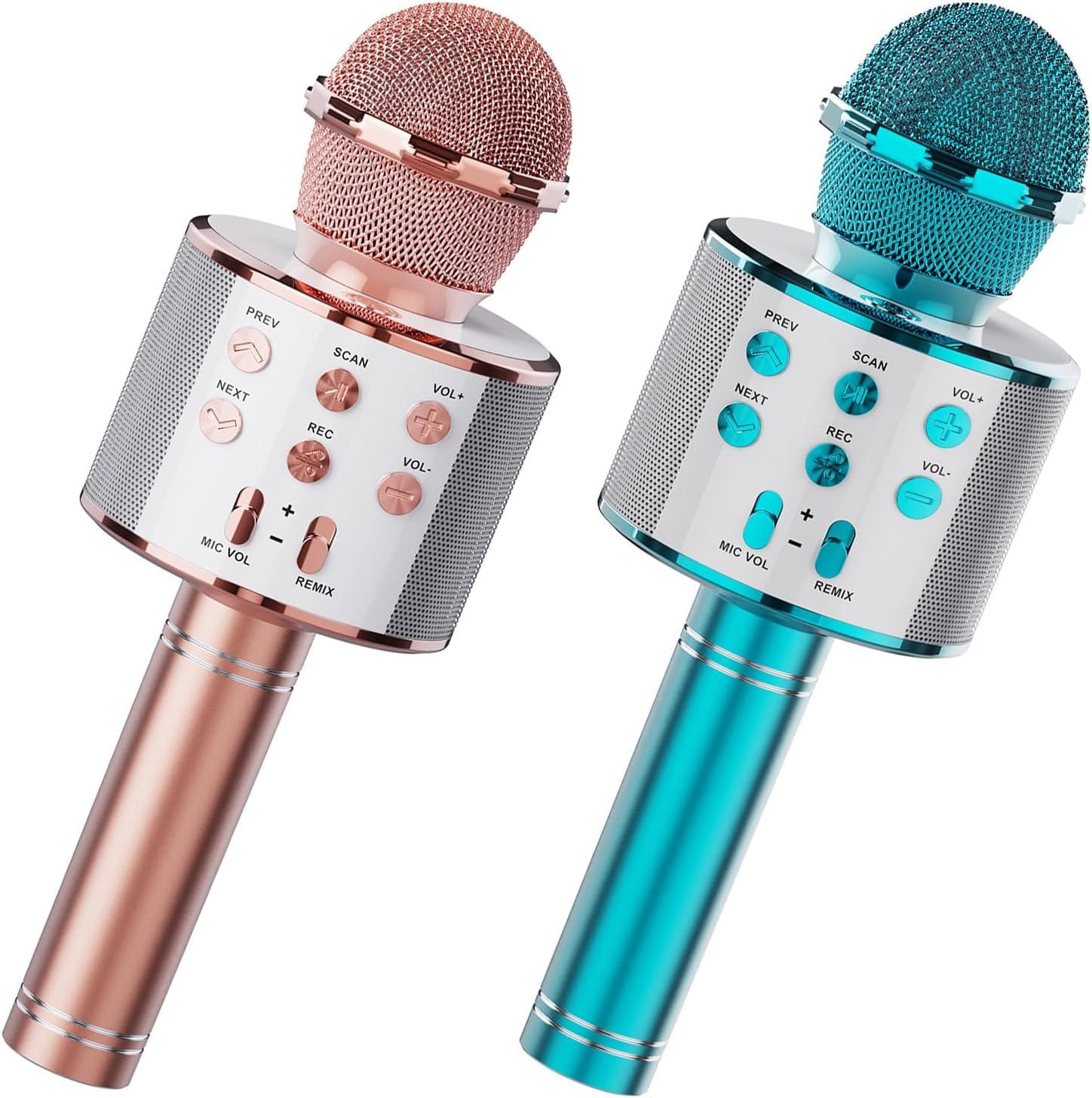 Wireless Bluetooth Karaoke Microphone 2 Pack, 4-in-1 Handheld Mic Speaker for Singing, Karaoke Machine for Phone Android PC, Great Birthday Gifts for Girls Kids Adults for Party,Home KTV,Blue&Rose Blue+Rose - Image 8