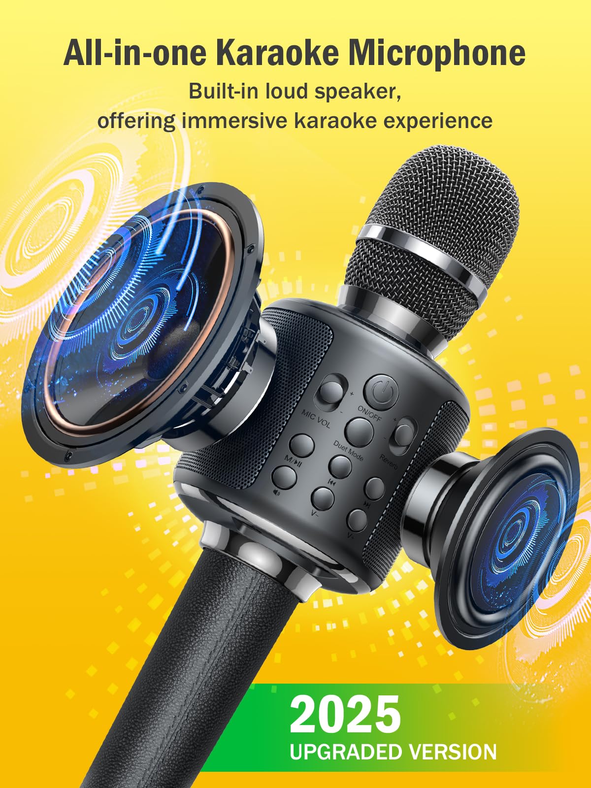 Wireless Bluetooth Karaoke Microphone, Built-in Loud Speaker for 10H Playback, Add Reverb/Duet Mode/Earbuds Monitoring, Portable Karaoke Machine for Entertainment & Singing Practice (Gray) Gray - Image 2