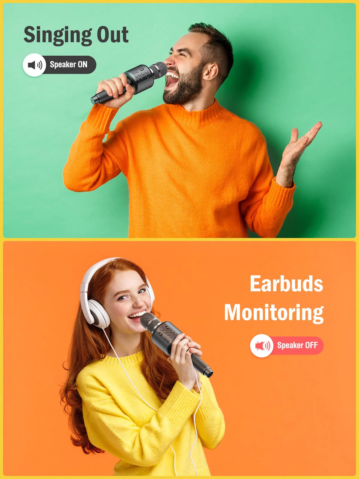 Wireless Bluetooth Karaoke Microphone, Built-in Loud Speaker for 10H Playback, Add Reverb/Duet Mode/Earbuds Monitoring, Portable Karaoke Machine for Entertainment & Singing Practice (Gray) Gray - Image 3