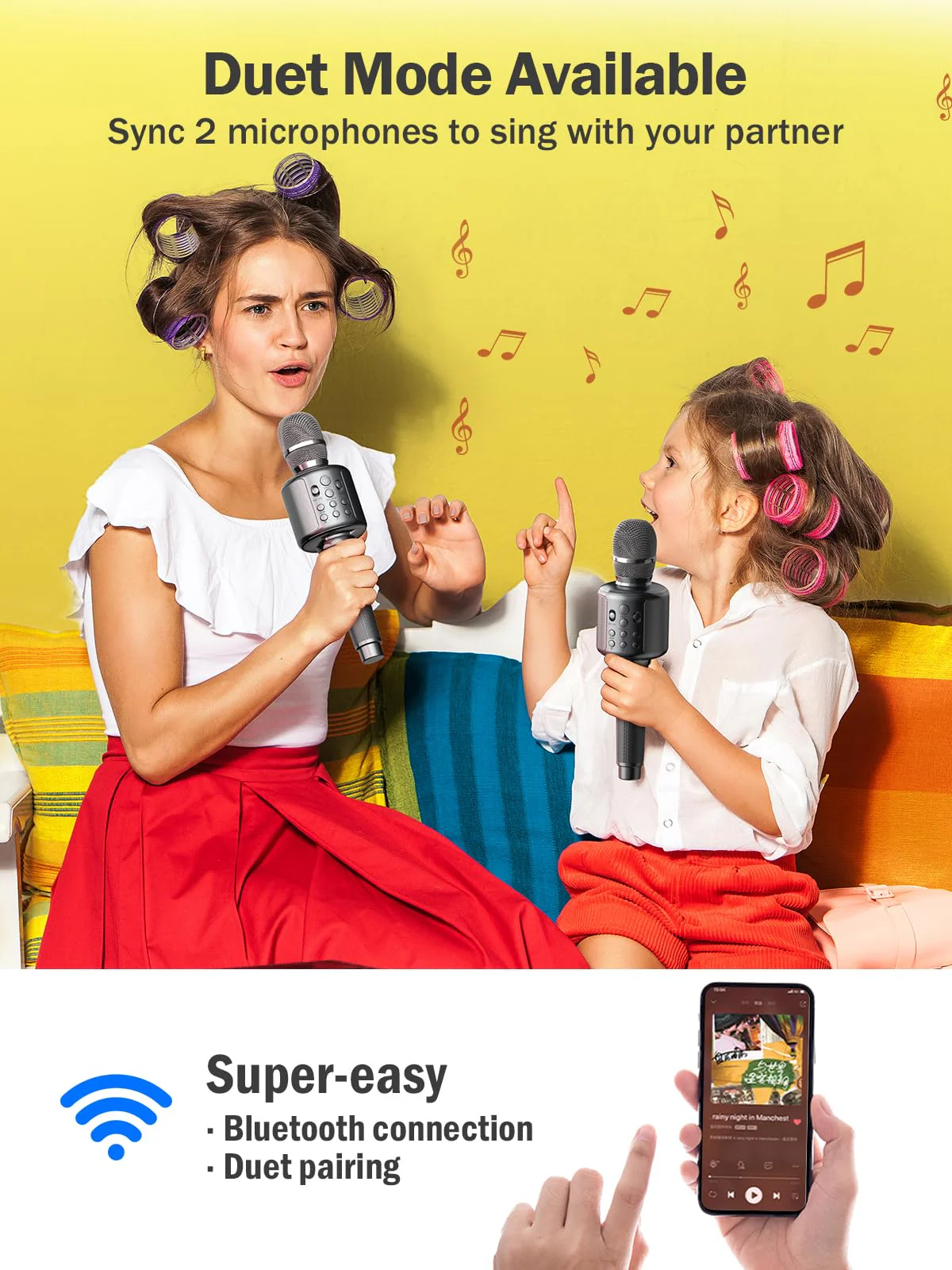 Wireless Bluetooth Karaoke Microphone, Built-in Loud Speaker for 10H Playback, Add Reverb/Duet Mode/Earbuds Monitoring, Portable Karaoke Machine for Entertainment & Singing Practice (Gray) Gray - Image 4