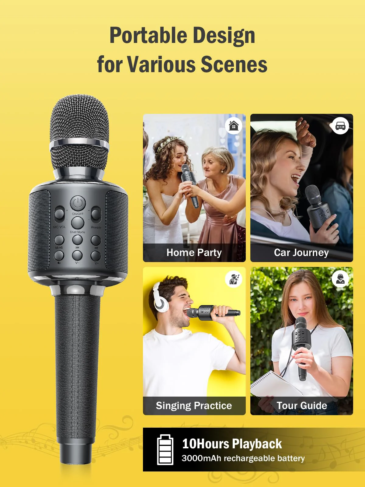 Wireless Bluetooth Karaoke Microphone, Built-in Loud Speaker for 10H Playback, Add Reverb/Duet Mode/Earbuds Monitoring, Portable Karaoke Machine for Entertainment & Singing Practice (Gray) Gray - Image 5
