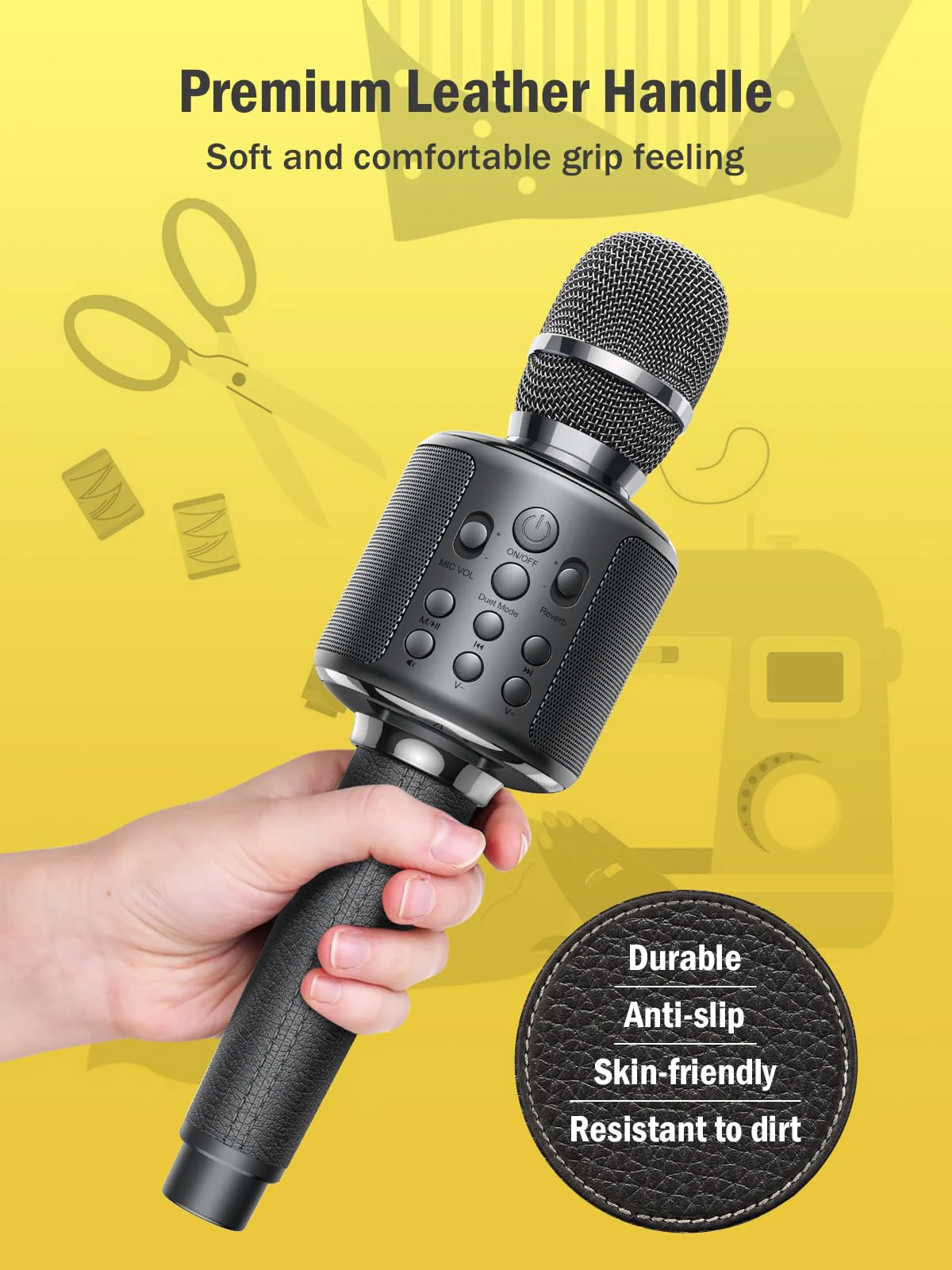 Wireless Bluetooth Karaoke Microphone, Built-in Loud Speaker for 10H Playback, Add Reverb/Duet Mode/Earbuds Monitoring, Portable Karaoke Machine for Entertainment & Singing Practice (Gray) Gray - Image 7