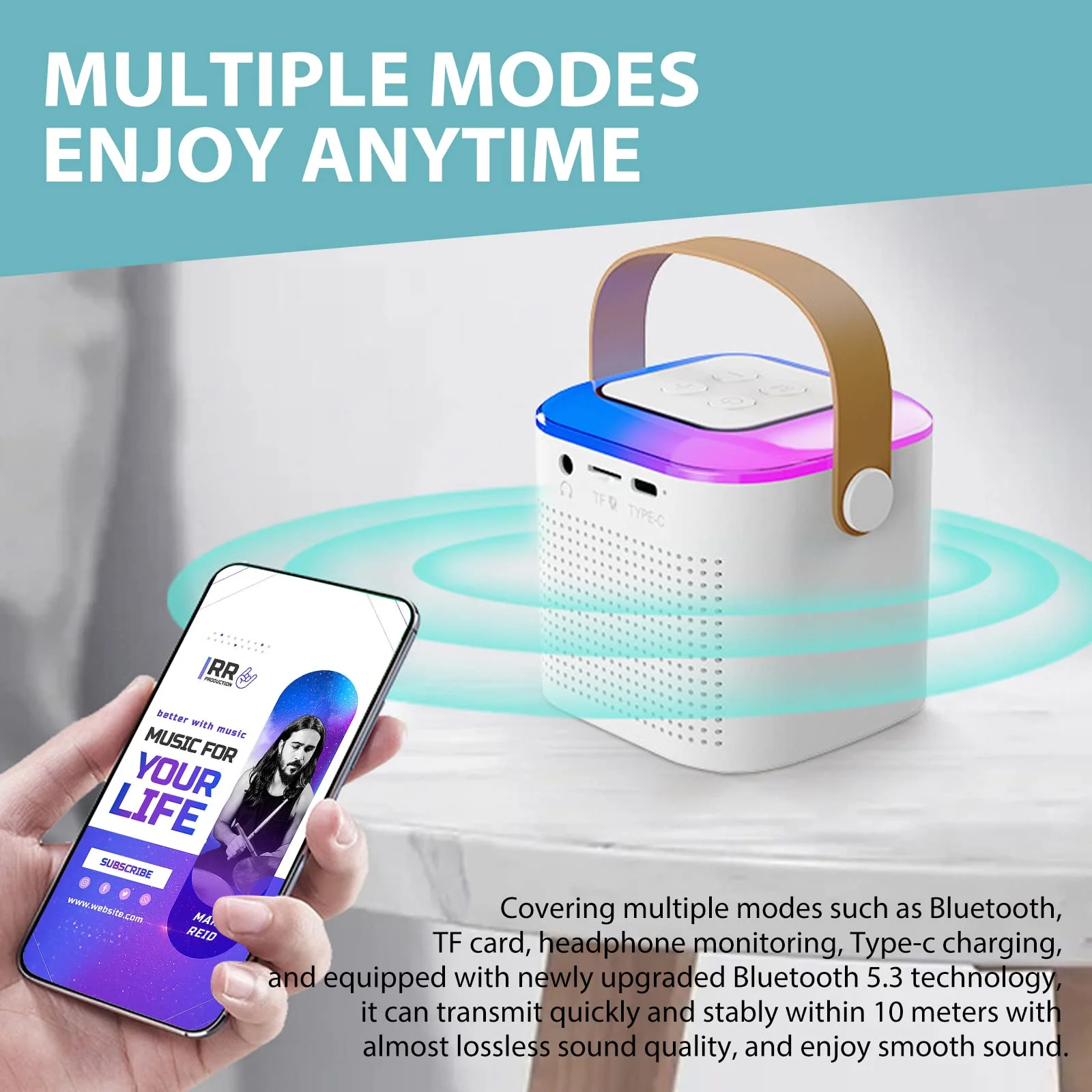 Wireless Bluetooth Karaoke Microphone for All Smartphones, Portable Bluetooth Karaoke Speaker with 2 Wireless handheled Microphones for Home Party, Birthday Gifts for Girls Boys Kids Adults (White) - Image 6