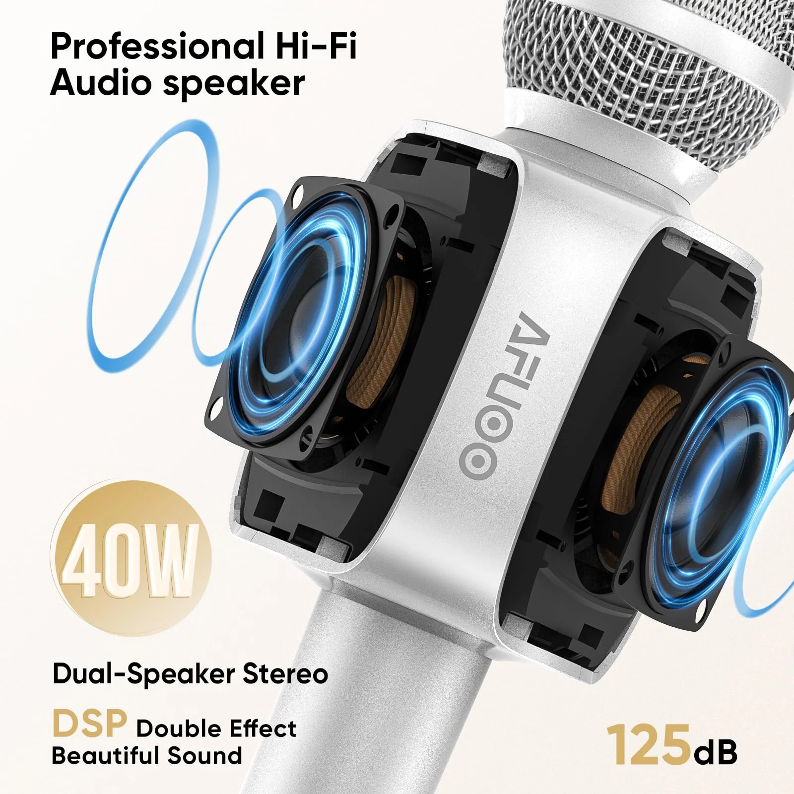 Wireless Bluetooth Karaoke Microphone Speaker for Adults, Karaoke Mic with Stereo Speaker for Smartphone, Tablet, Duet Singing Karaoke Mic for Speech, Home Party, Vocal Changer, Silver Included base - Image 3