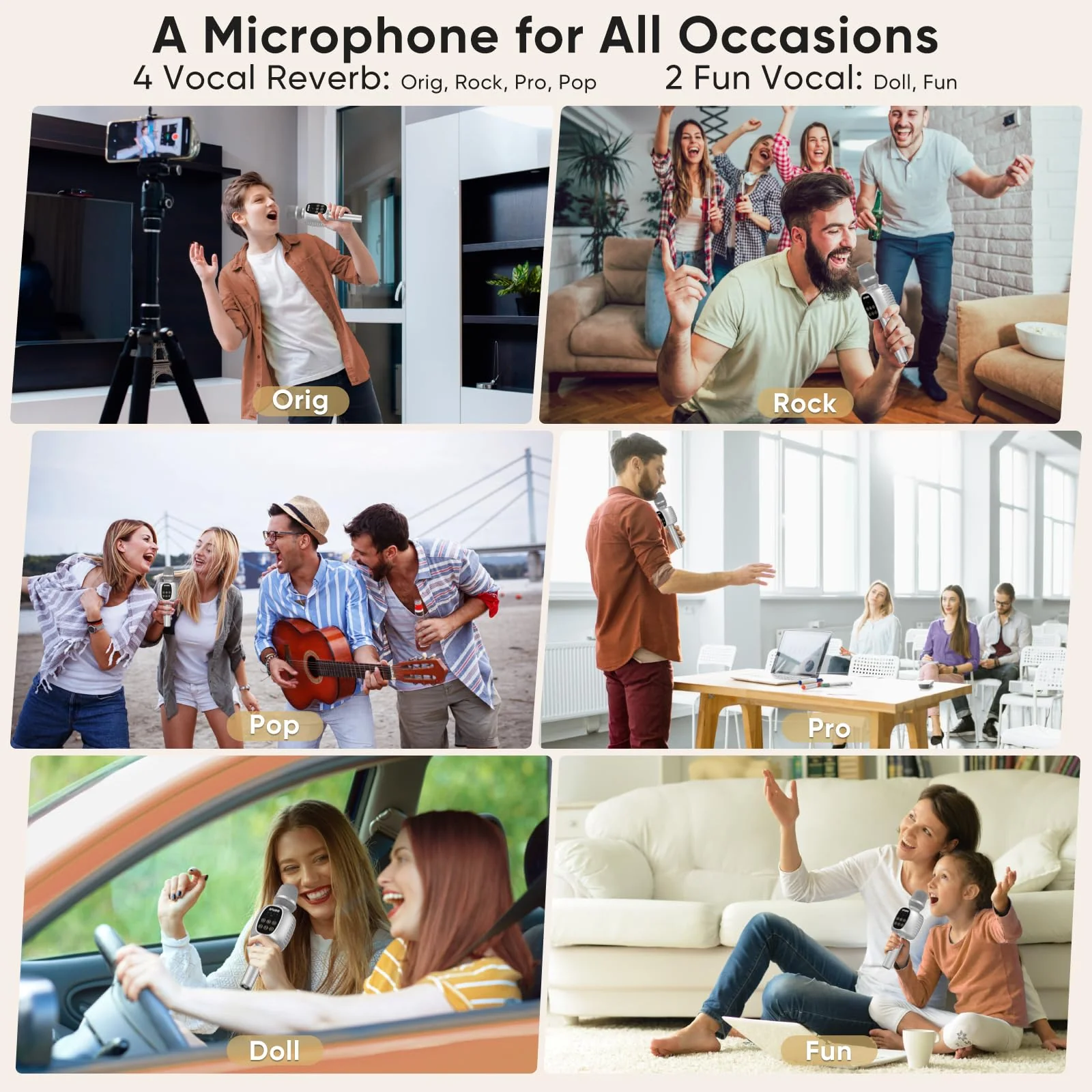 Wireless Bluetooth Karaoke Microphone Speaker for Adults, Karaoke Mic with Stereo Speaker for Smartphone, Tablet, Duet Singing Karaoke Mic for Speech, Home Party, Vocal Changer, Silver Included base - Image 4