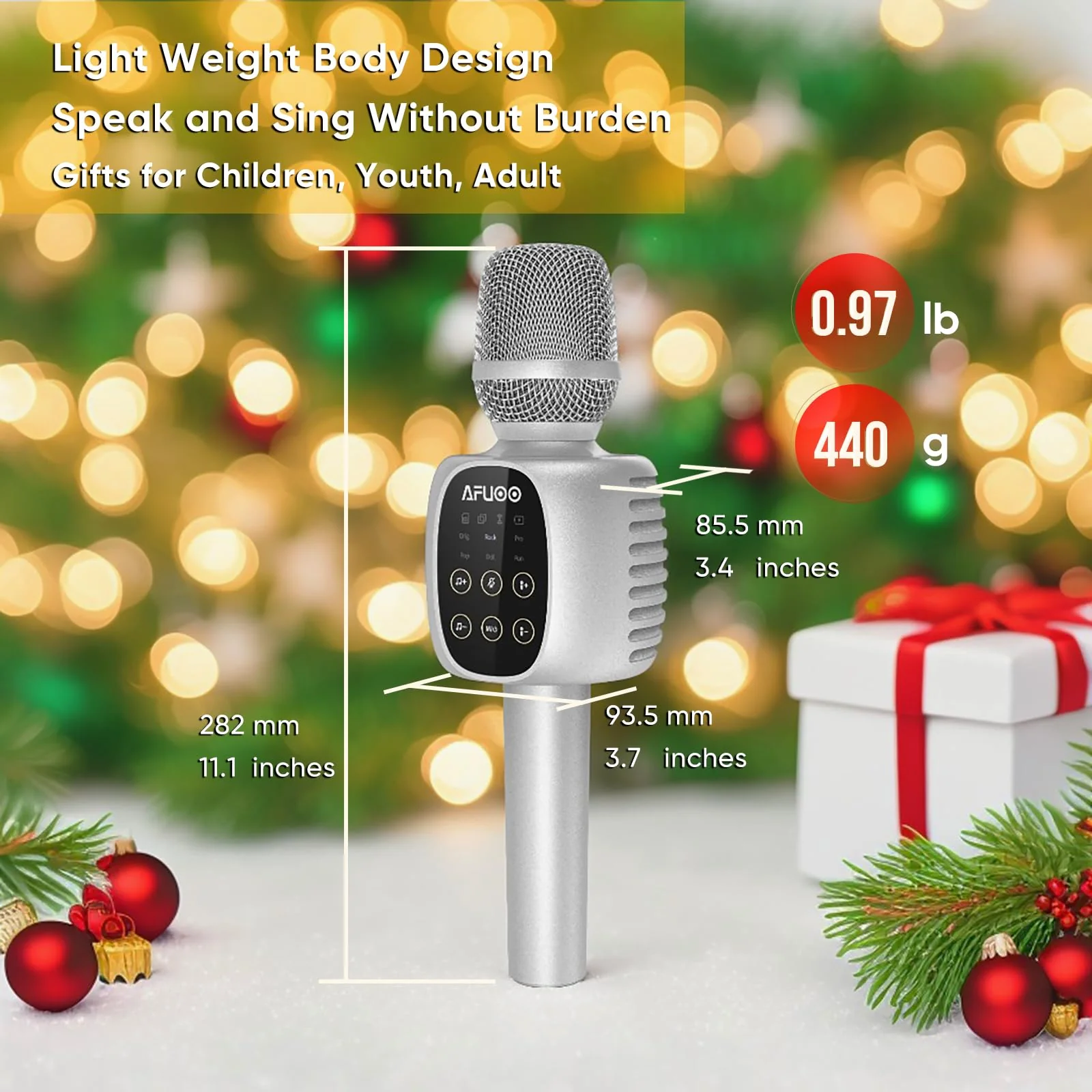 Wireless Bluetooth Karaoke Microphone Speaker for Adults, Karaoke Mic with Stereo Speaker for Smartphone, Tablet, Duet Singing Karaoke Mic for Speech, Home Party, Vocal Changer, Silver Included base - Image 7
