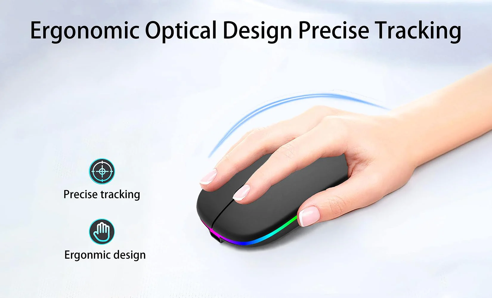 Wireless Bluetooth Mouse,LED Rechargeable Laptop Mouse .Portable Office Computer Mice use(BT5.2 and USB 2.4G) Dual Mode Connection,Silent,Slim,for Apple Laptop/ipad Tablet/Mac/PC/phone.(Black) Black - Image 3