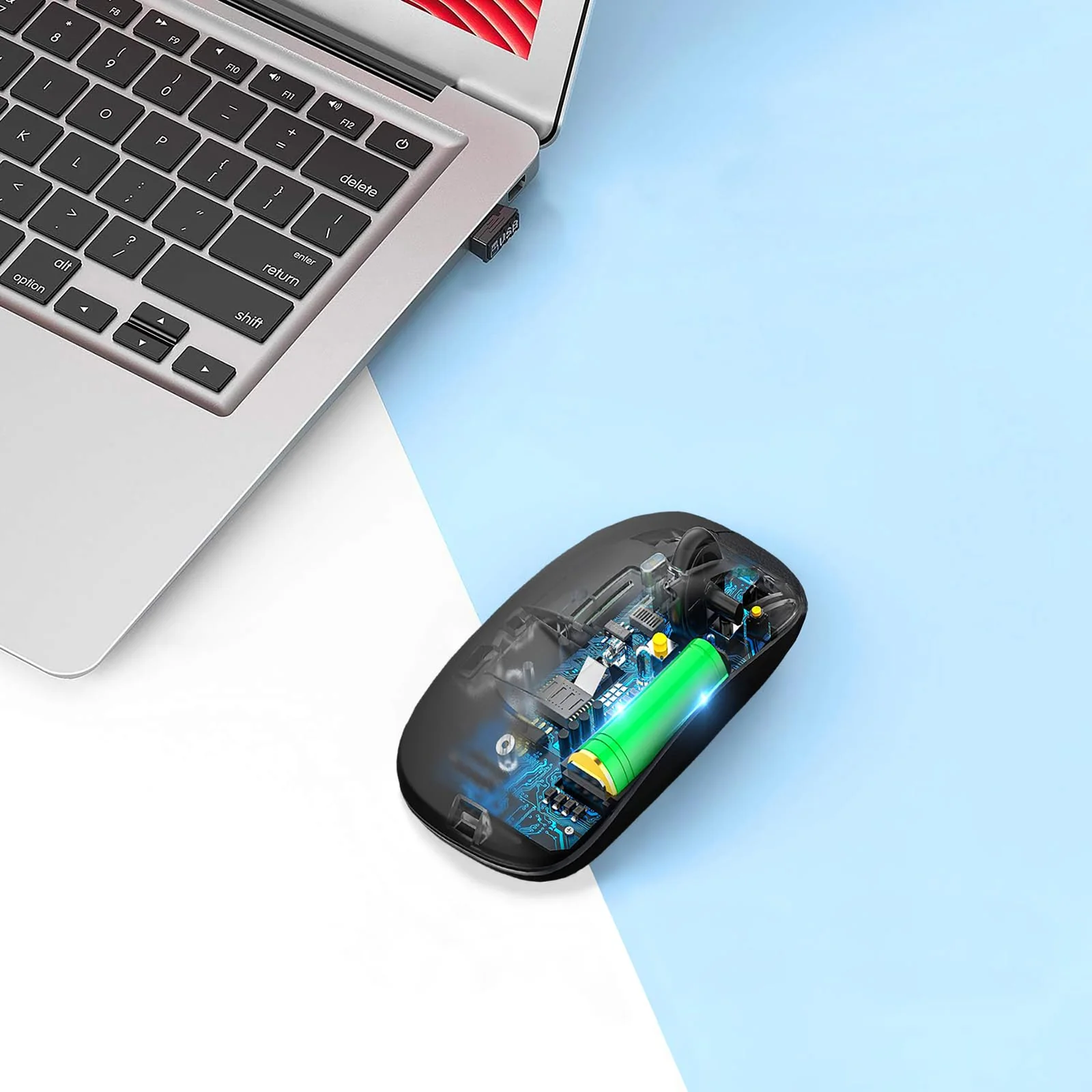 Wireless Bluetooth Mouse,LED Rechargeable Laptop Mouse .Portable Office Computer Mice use(BT5.2 and USB 2.4G) Dual Mode Connection,Silent,Slim,for Apple Laptop/ipad Tablet/Mac/PC/phone.(Black) Black - Image 4
