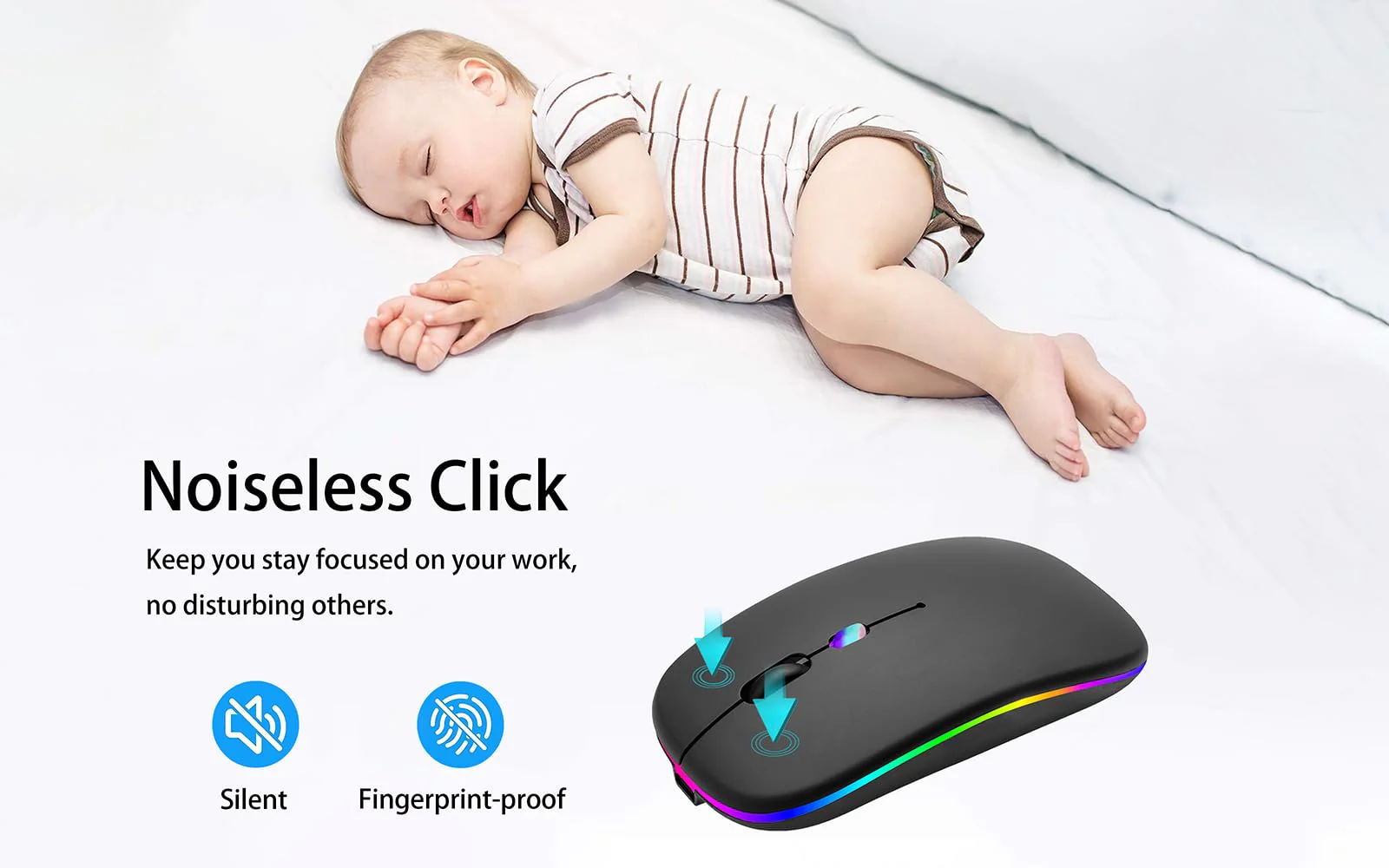 Wireless Bluetooth Mouse,LED Rechargeable Laptop Mouse .Portable Office Computer Mice use(BT5.2 and USB 2.4G) Dual Mode Connection,Silent,Slim,for Apple Laptop/ipad Tablet/Mac/PC/phone.(Black) Black - Image 5