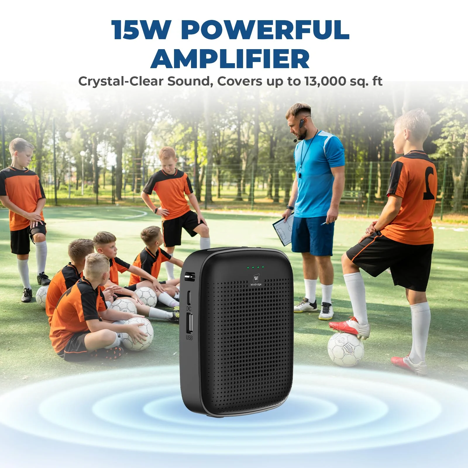 Wireless Bluetooth Voice Amplifier for Teachers – 15W Portable Mini Amplifier Speaker with Wireless Microphone Headset, Personal Mic for Classroom, Teaching, Training & Public Speaking – A002 - Image 2