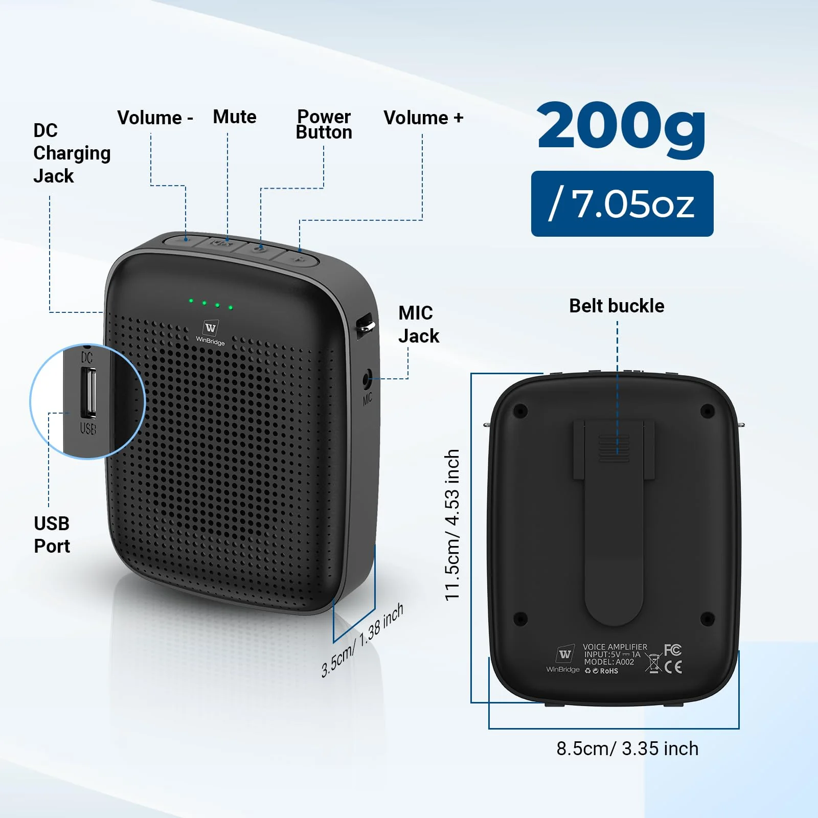 Wireless Bluetooth Voice Amplifier for Teachers – 15W Portable Mini Amplifier Speaker with Wireless Microphone Headset, Personal Mic for Classroom, Teaching, Training & Public Speaking – A002 - Image 5