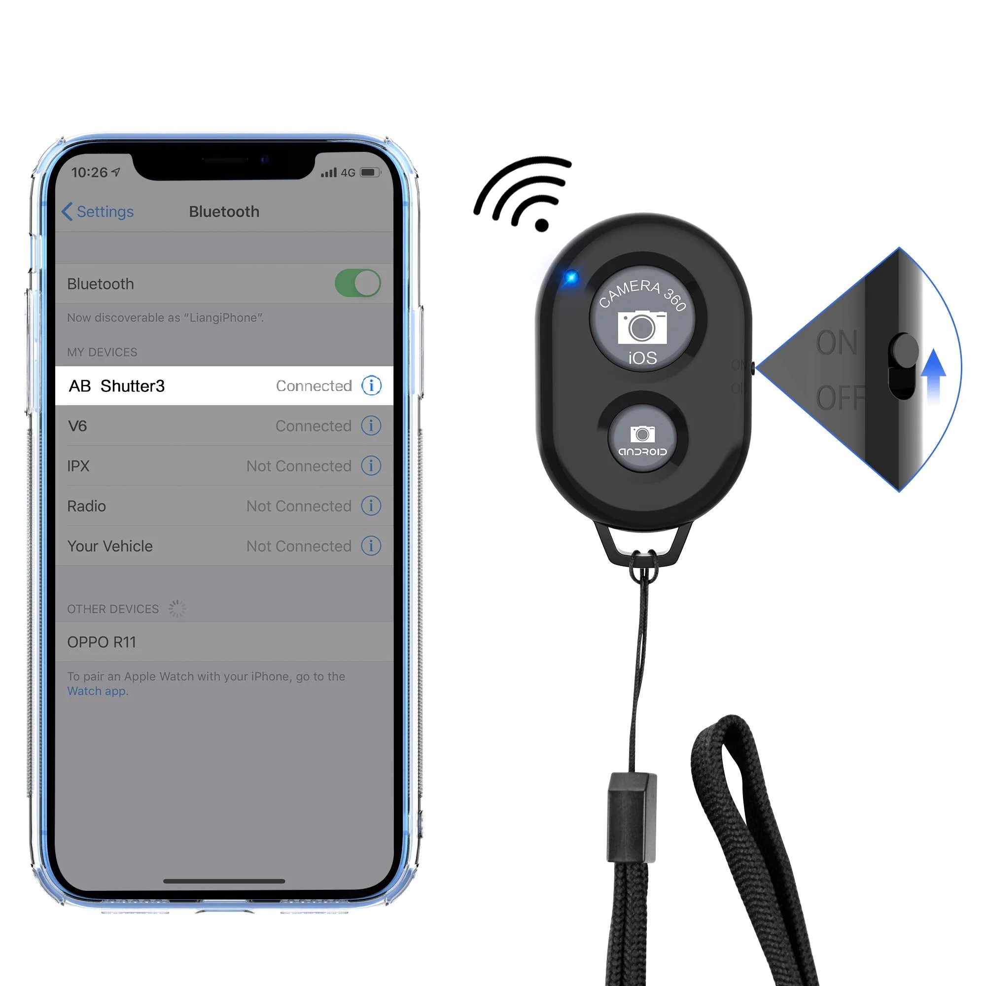 Wireless Camera Remote Shutter for Smartphones (2 Pack), Zttopo Wireless Phone Camera Remote Control Compatible with iPhone/Android Cell Phone - Wrist Strap Included Black&Blue Black+Blue - Image 2