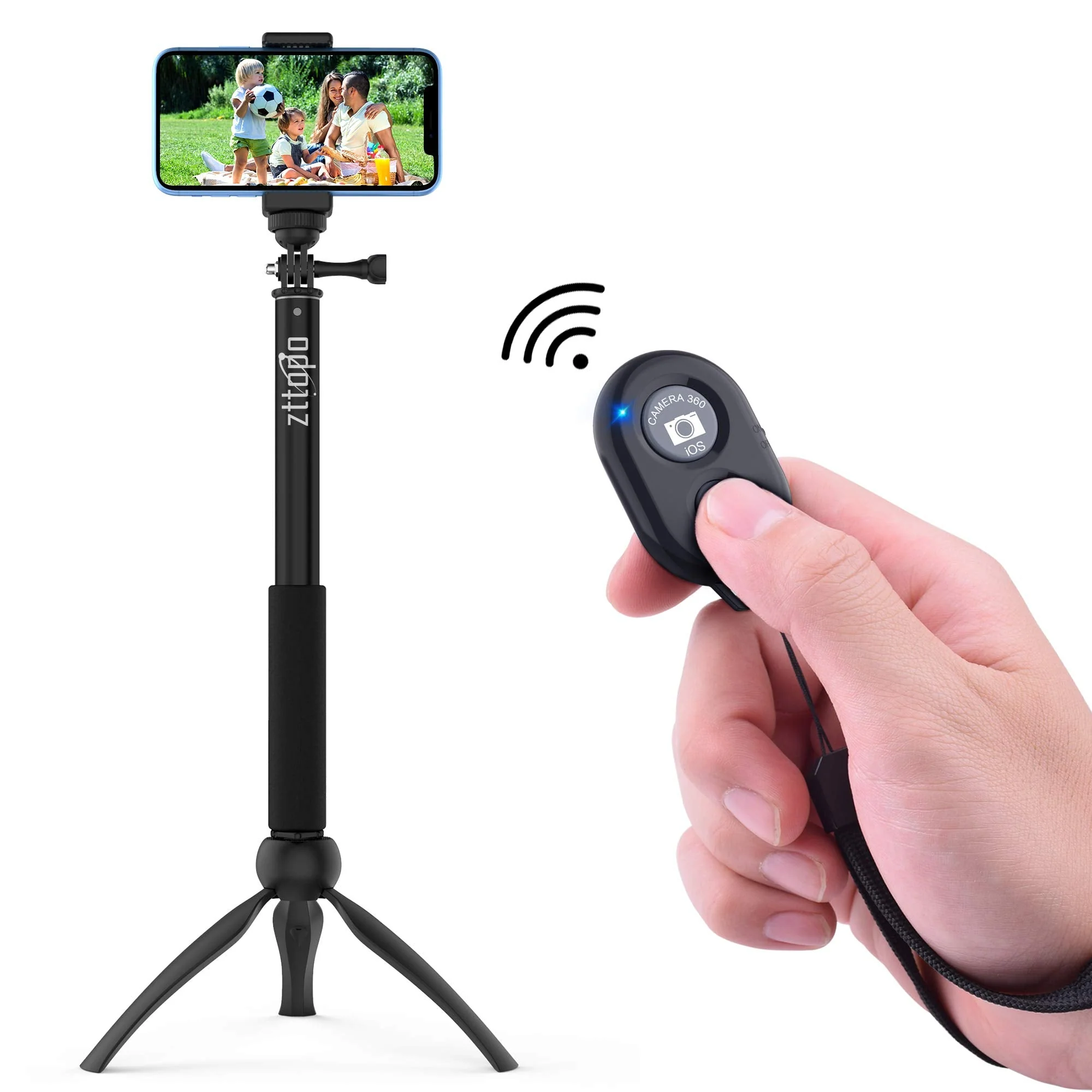 Wireless Camera Remote Shutter for Smartphones (2 Pack), Zttopo Wireless Phone Camera Remote Control Compatible with iPhone/Android Cell Phone - Wrist Strap Included Black&Blue Black+Blue - Image 4