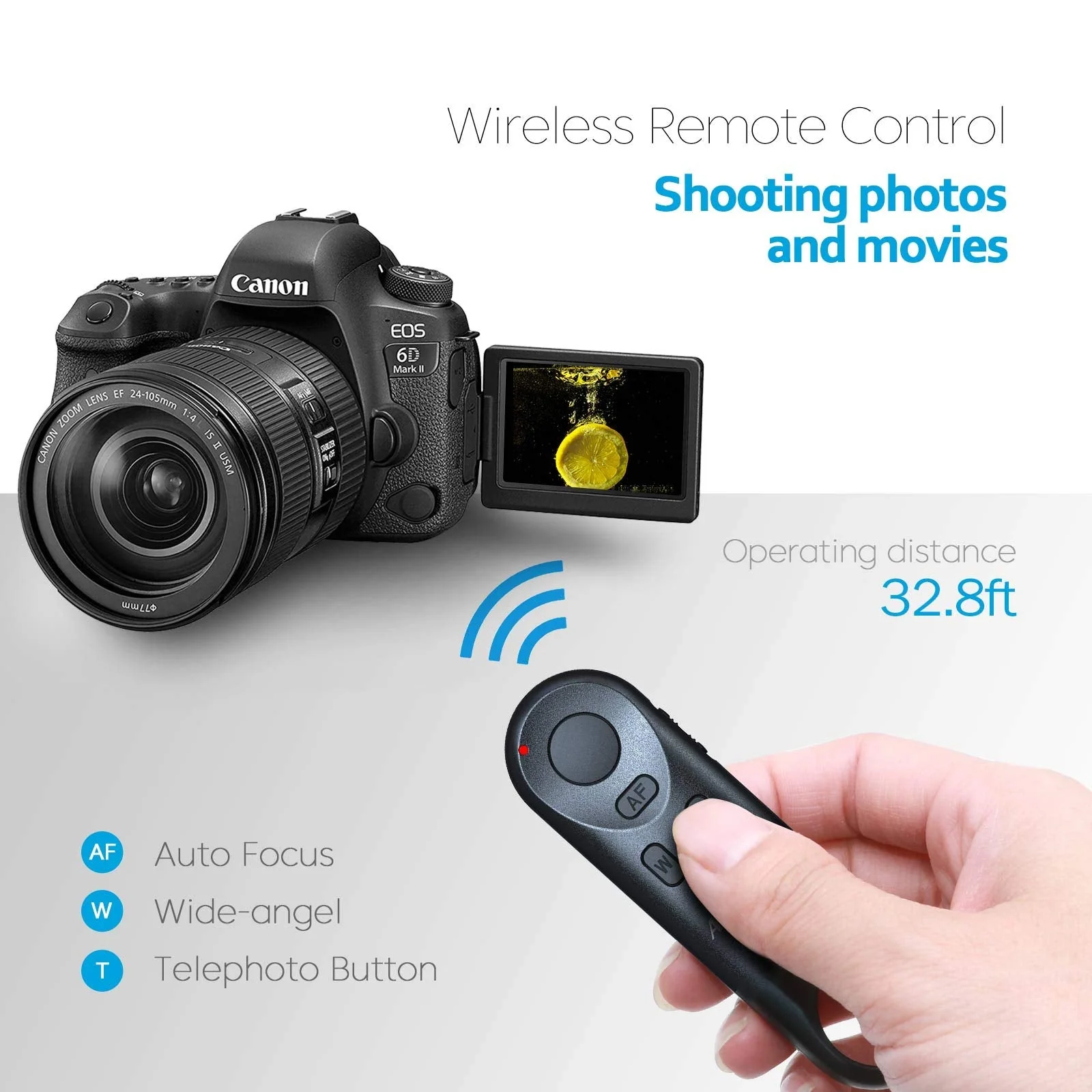 Wireless Camera Remote Shutter Release for Canon R3/ R7/ R10/ M50/ EOS M6 Mark II/R/RP /90D /6D Mark II /R5/ R6 /800D /850D /250D/Rebel SL2 /T7i /G5 X Mark II /G7 X Mark III, Replace Canon BR-E1 - Image 2