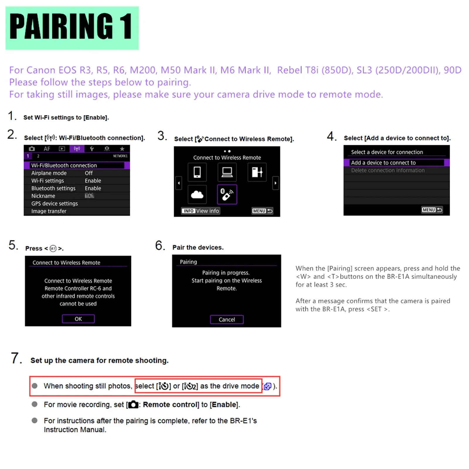 Wireless Camera Remote Shutter Release for Canon R3/ R7/ R10/ M50/ EOS M6 Mark II/R/RP /90D /6D Mark II /R5/ R6 /800D /850D /250D/Rebel SL2 /T7i /G5 X Mark II /G7 X Mark III, Replace Canon BR-E1 - Image 5