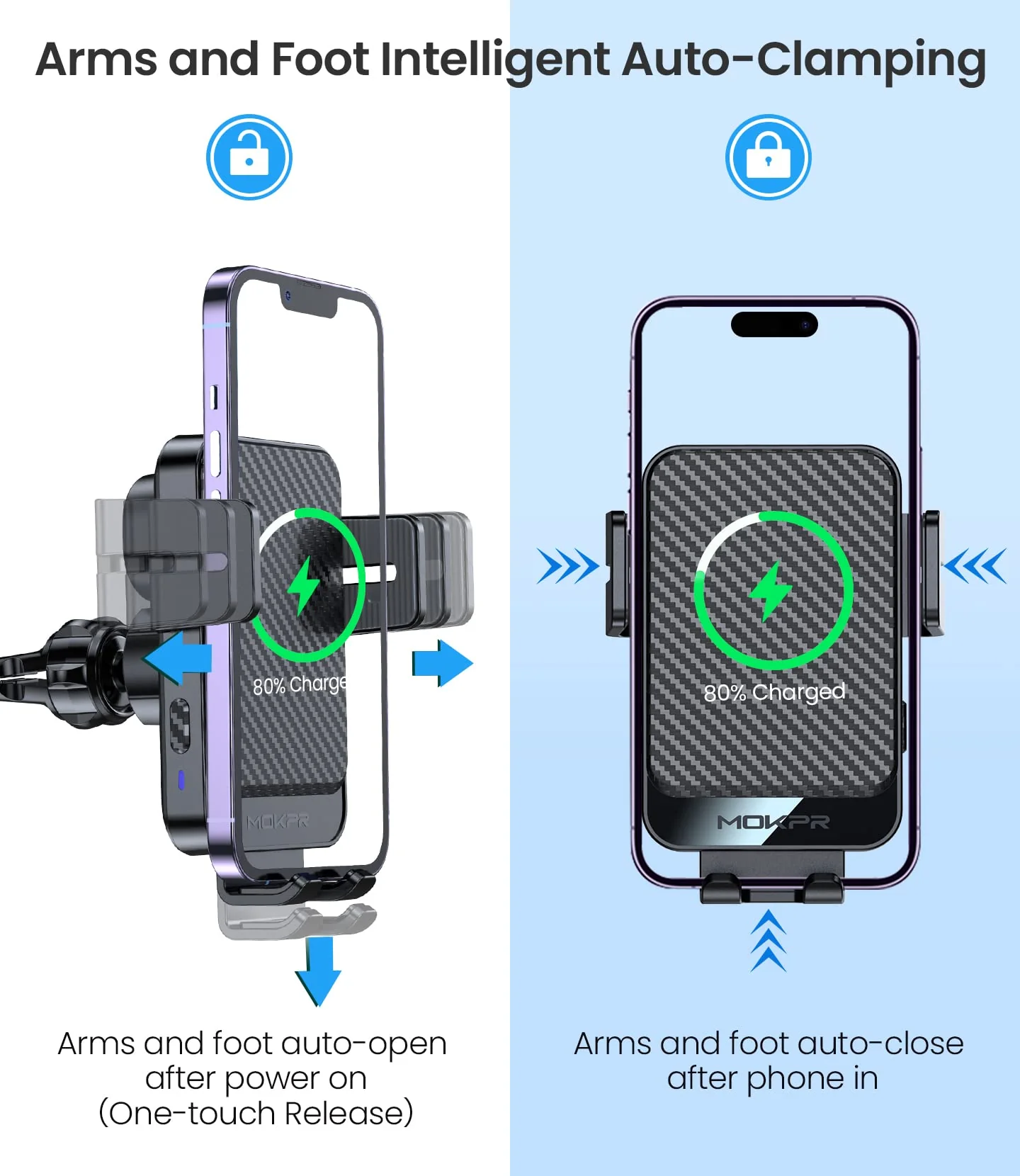 Wireless Car Charger, MOKPR 15W Fast Charging Auto-Clamping Car Mount Universal Hands-Free Car Charger Mount for Dash Windshield Air Vent Compatible with iPhone 16 15/14/13/12, Samsung S23/S22/S21,etc Grey - Image 3