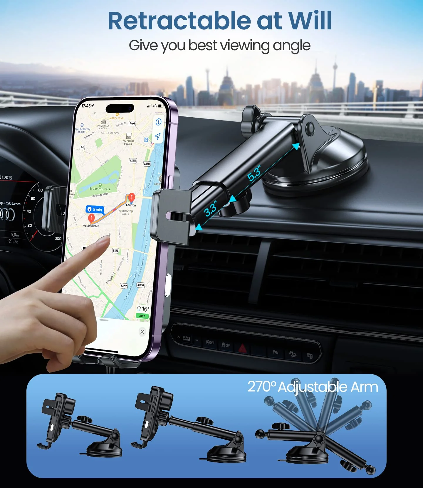 Wireless Car Charger, MOKPR 15W Fast Charging Auto-Clamping Car Mount Universal Hands-Free Car Charger Mount for Dash Windshield Air Vent Compatible with iPhone 16 15/14/13/12, Samsung S23/S22/S21,etc Grey - Image 4