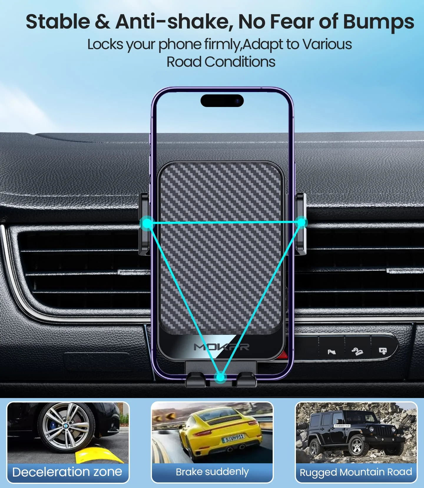 Wireless Car Charger, MOKPR 15W Fast Charging Auto-Clamping Car Mount Universal Hands-Free Car Charger Mount for Dash Windshield Air Vent Compatible with iPhone 16 15/14/13/12, Samsung S23/S22/S21,etc Grey - Image 6