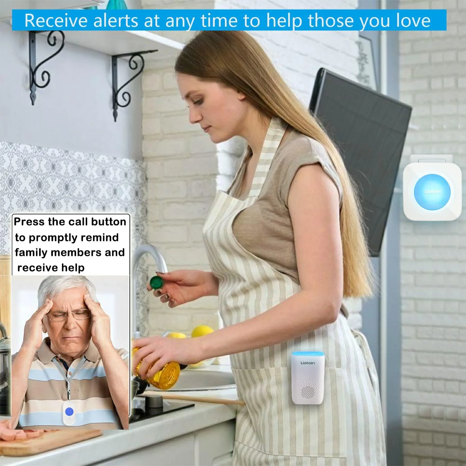 Wireless Caregiver Pager Call Button Alert Button Call Bell for Elderly Patients at Home Nurse Alert System 3 Waterproof Transmitters 1 Portable Receiver 1 plugin Receiver……… 3 Transmitters + 2 Receivers - Image 2