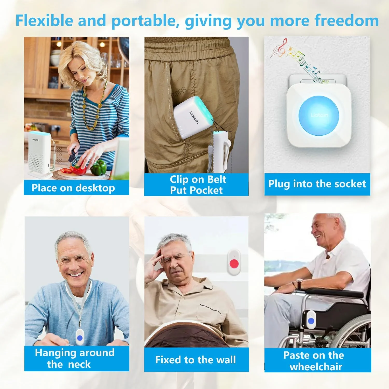 Wireless Caregiver Pager Call Button Alert Button Call Bell for Elderly Patients at Home Nurse Alert System 3 Waterproof Transmitters 1 Portable Receiver 1 plugin Receiver……… 3 Transmitters + 2 Receivers - Image 4