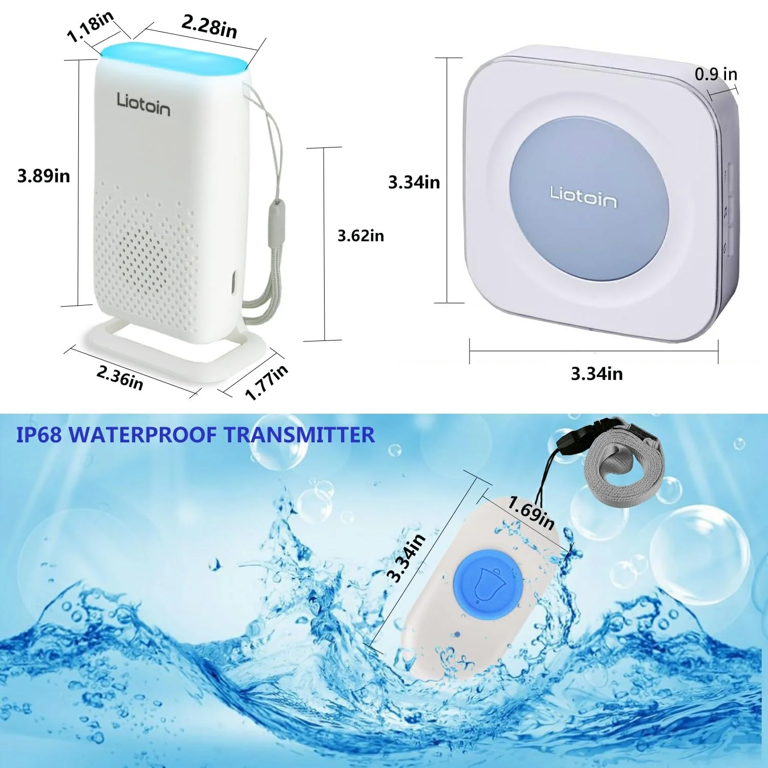 Wireless Caregiver Pager Call Button Alert Button Call Bell for Elderly Patients at Home Nurse Alert System 3 Waterproof Transmitters 1 Portable Receiver 1 plugin Receiver……… 3 Transmitters + 2 Receivers - Image 6
