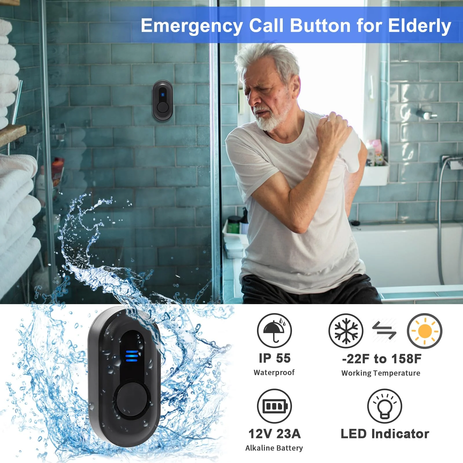 Wireless Caregiver Pager Call Button Nurse Call System 500Ft Range with LED Number Display for Elderly/Patient/Disabled at Home/Hospital/Clinic(6 Waterproof Call Button & 1 Receiver) 6 call button + 1 receiver - Image 6
