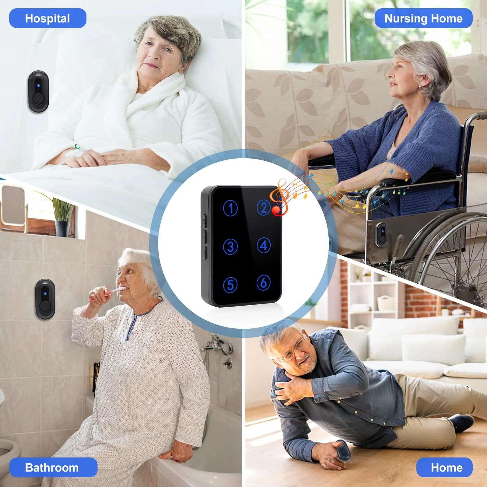 Wireless Caregiver Pager Call Button Nurse Call System 500Ft Range with LED Number Display for Elderly/Patient/Disabled at Home/Hospital/Clinic(6 Waterproof Call Button & 1 Receiver) 6 call button + 1 receiver - Image 7