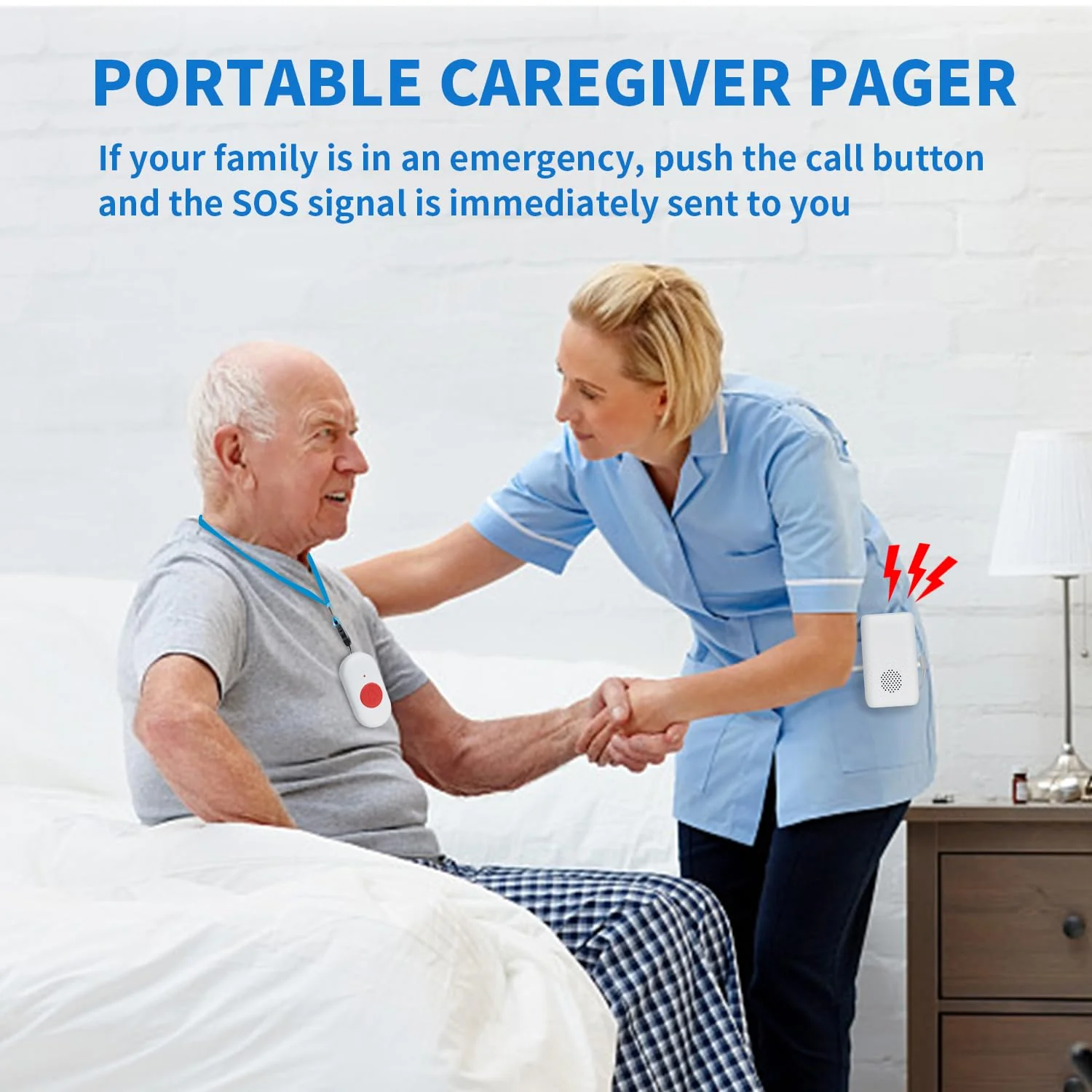 Wireless Caregiver Pager Nurse Alert System SOS Call Button Vibration Pager Nurse Calling Alert System with 58 Melodies 4 Adjust Volume Levels for Patients Seniors Elderly Monitoring at Home ] 1 Receiver 1 Call Button - Image 3