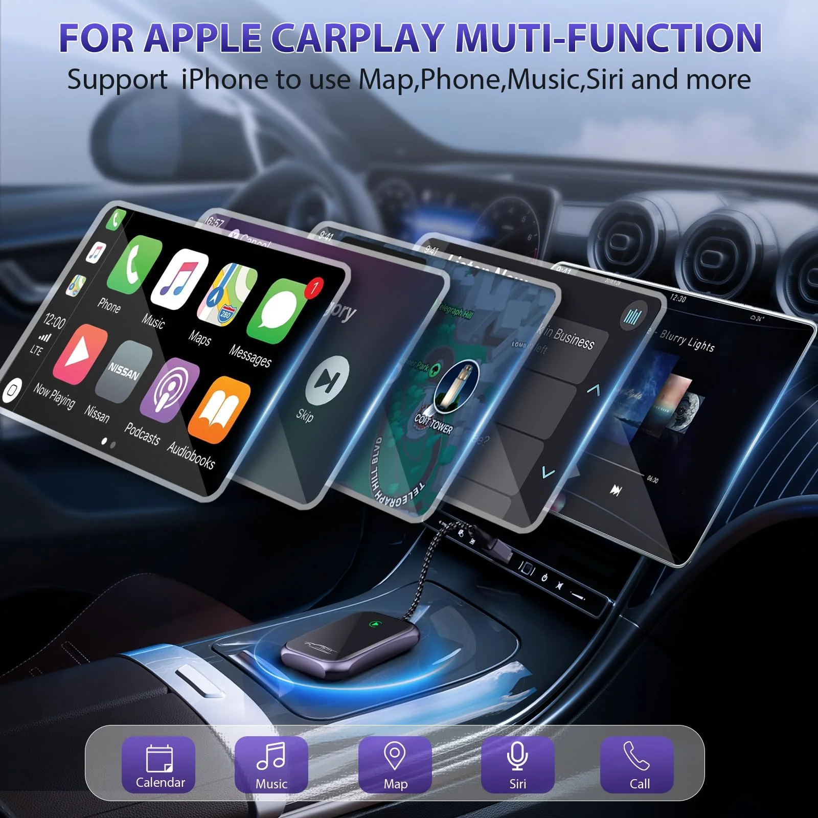 Wireless Carplay Adapter, 2024 Upgrade Converts Wired to Wireless Adapter for iPhone, Plug and Play Dongle for Apple Car Play, Bluetooth Wireless Control Adapter for Cars from 2016 and iOS 10+, Black - Image 4