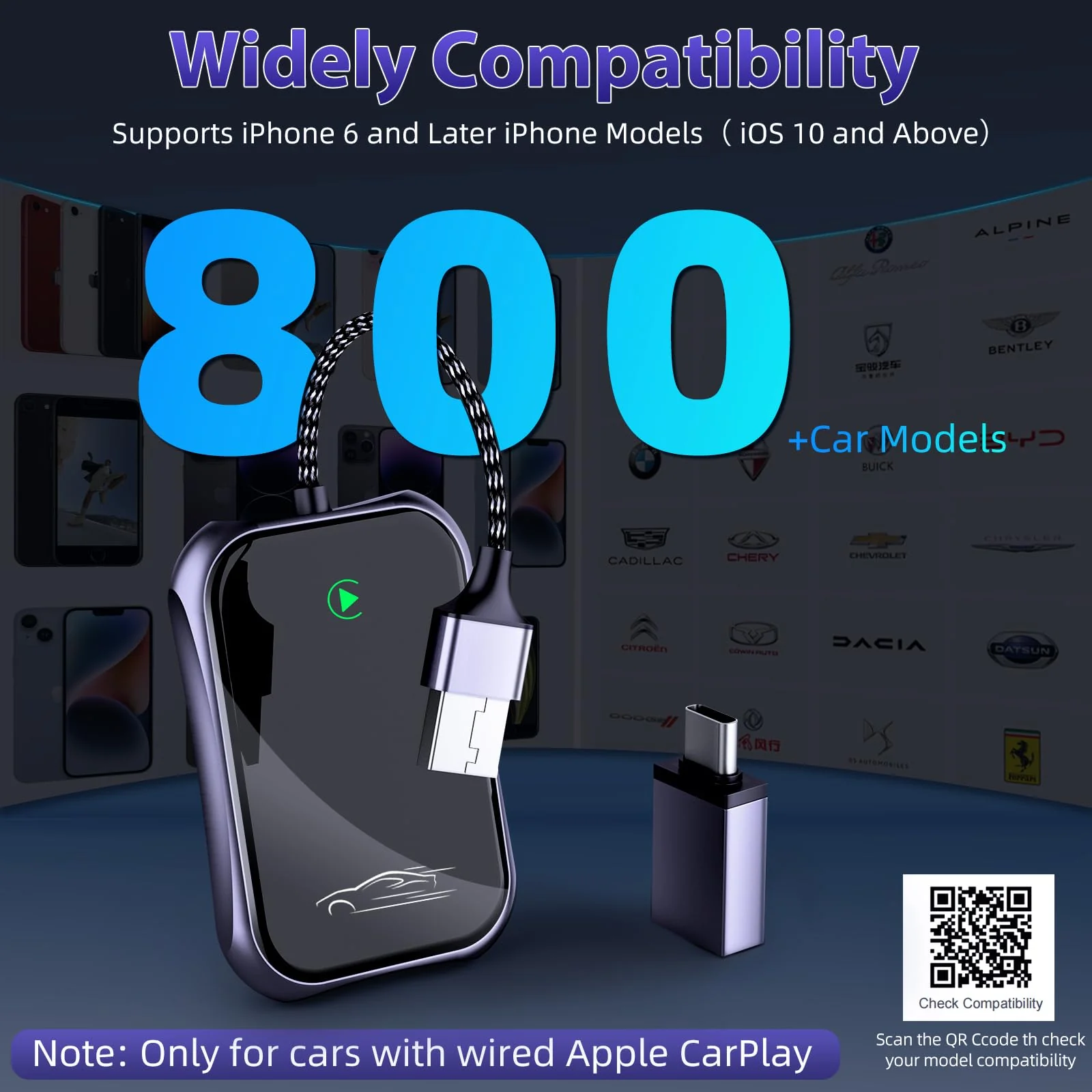 Wireless Carplay Adapter, 2024 Upgrade Converts Wired to Wireless Adapter for iPhone, Plug and Play Dongle for Apple Car Play, Bluetooth Wireless Control Adapter for Cars from 2016 and iOS 10+, Black - Image 7