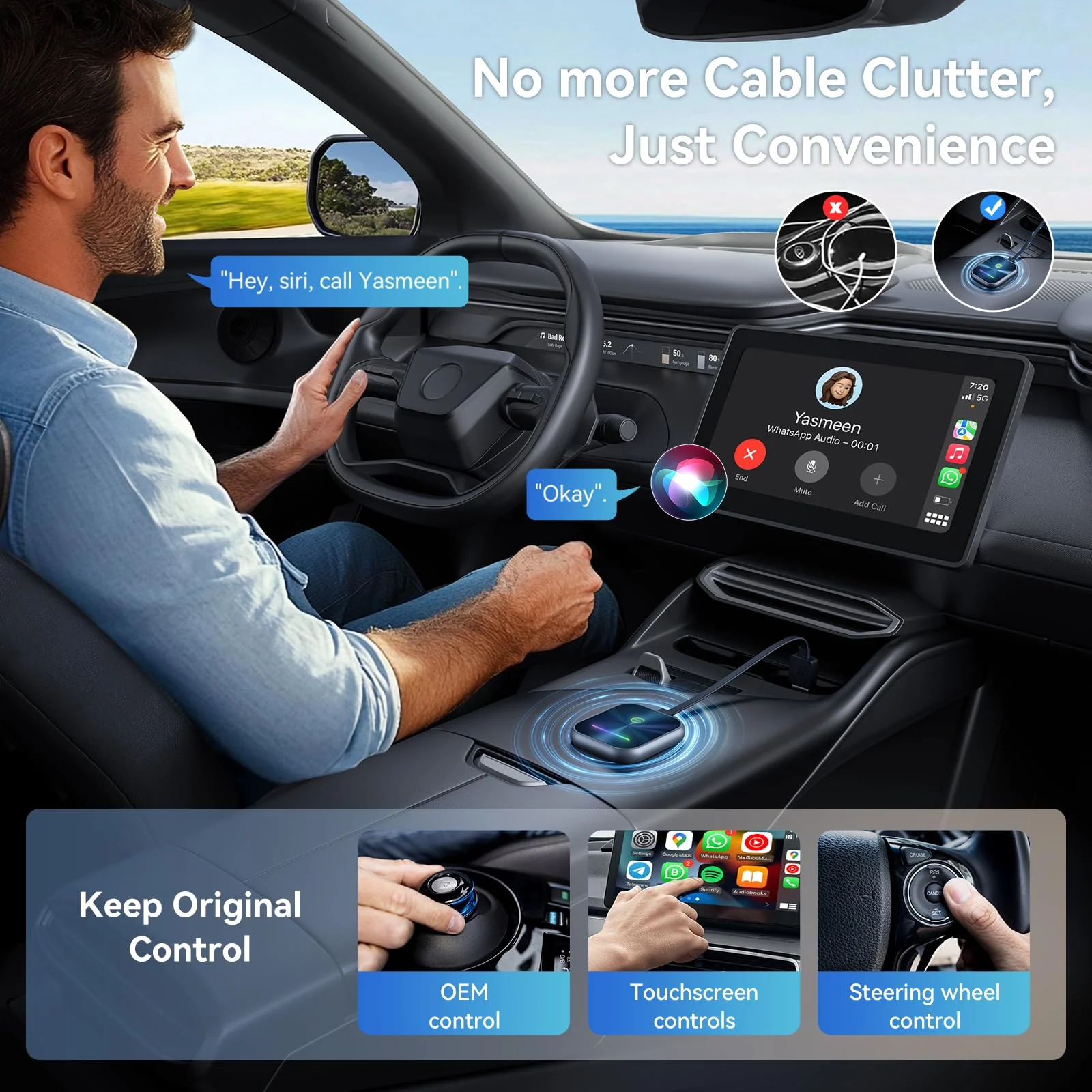 Wireless CarPlay Adapter 2024 Upgraded, 2 in 1 Wireless CarPlay & Android Auto Adapter Converts Factory Wired CarPlay to Wireless, Plug and Play Car Play Wireless Adapter, Compatible iPhone/Android - Image 5
