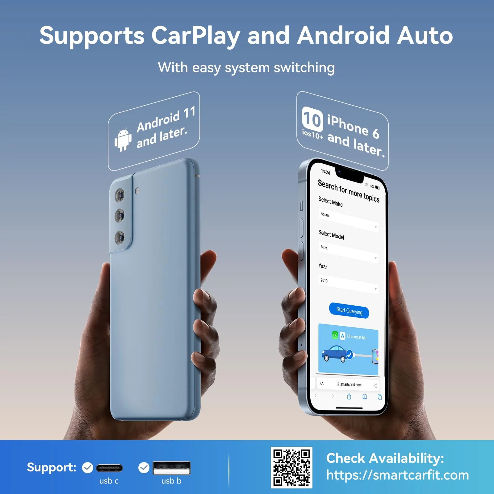 Wireless CarPlay Adapter 2024 Upgraded, 2 in 1 Wireless CarPlay & Android Auto Adapter Converts Factory Wired CarPlay to Wireless, Plug and Play Car Play Wireless Adapter, Compatible iPhone/Android - Image 6