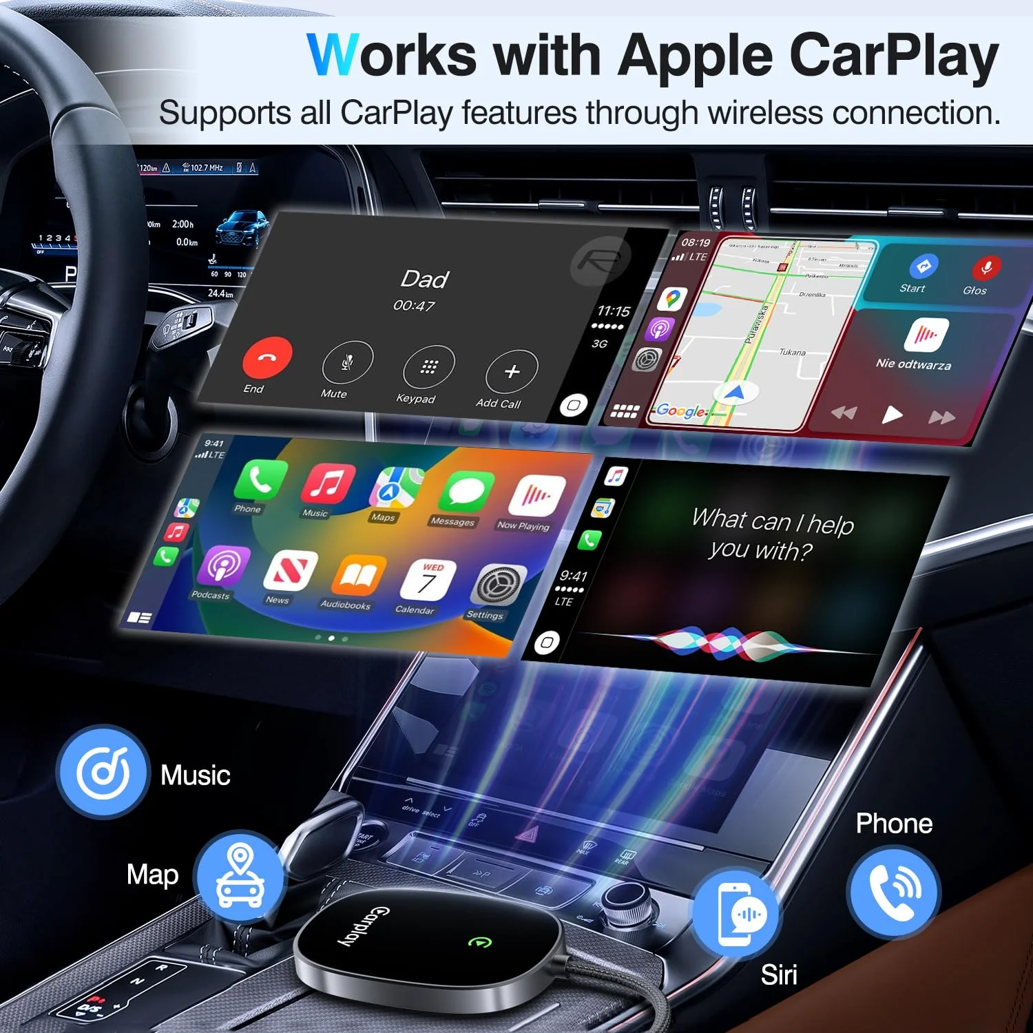 Wireless CarPlay Adapter 2025 Upgraded, Converts Factory Wired CarPlay to Wireless, Plug and Play Car Play Wireless Adapter, Compatible with iPhone Multi-User Seamless Connection Black - Image 3