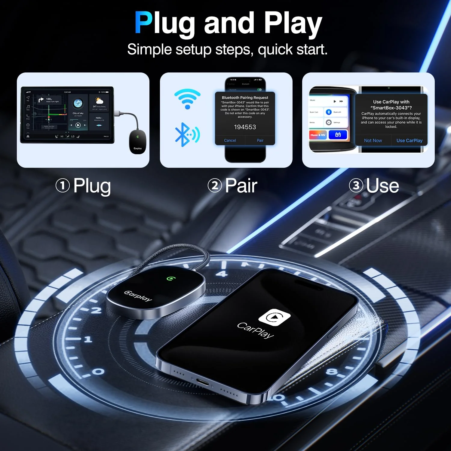 Wireless CarPlay Adapter 2025 Upgraded, Converts Factory Wired CarPlay to Wireless, Plug and Play Car Play Wireless Adapter, Compatible with iPhone Multi-User Seamless Connection Black - Image 4