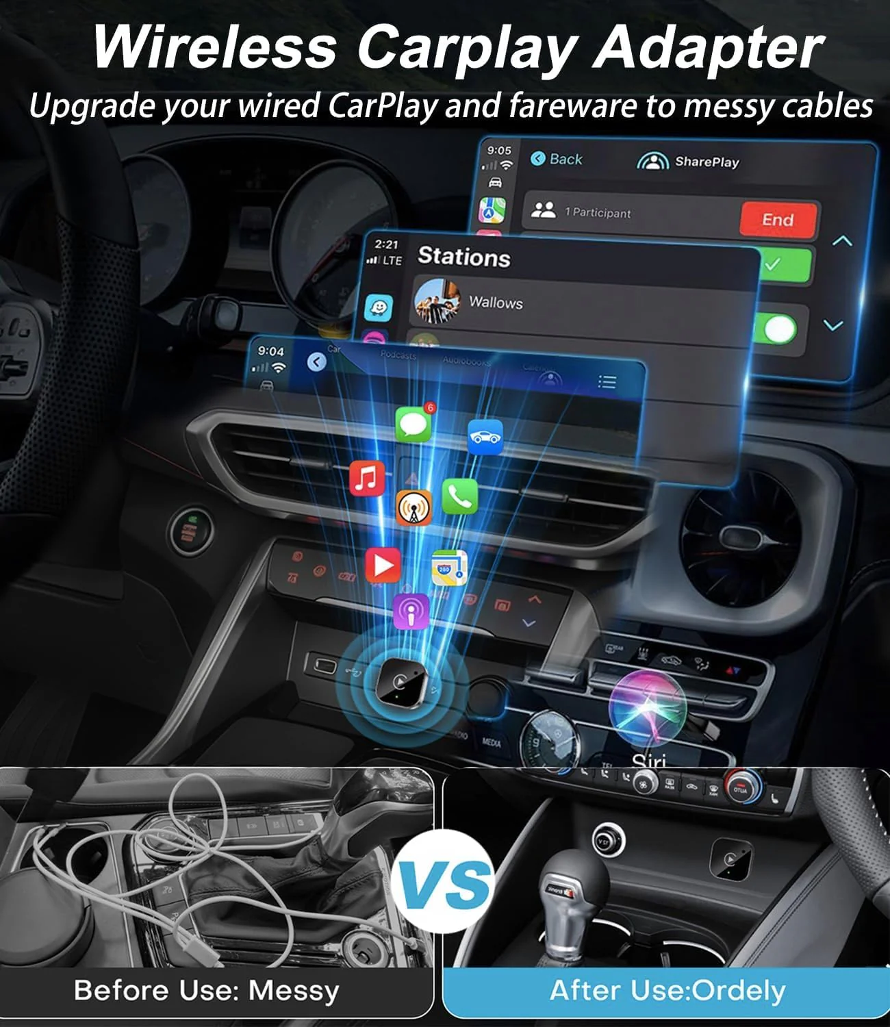 Wireless CarPlay Adapter & Android Auto Dongle, Fast Auto-Connect, Compact Plug & Play Wireless CarPlay Converter for iPhone & Android, USB/USB-C, No Delay, Seamless Reconnection (Black) - Image 3