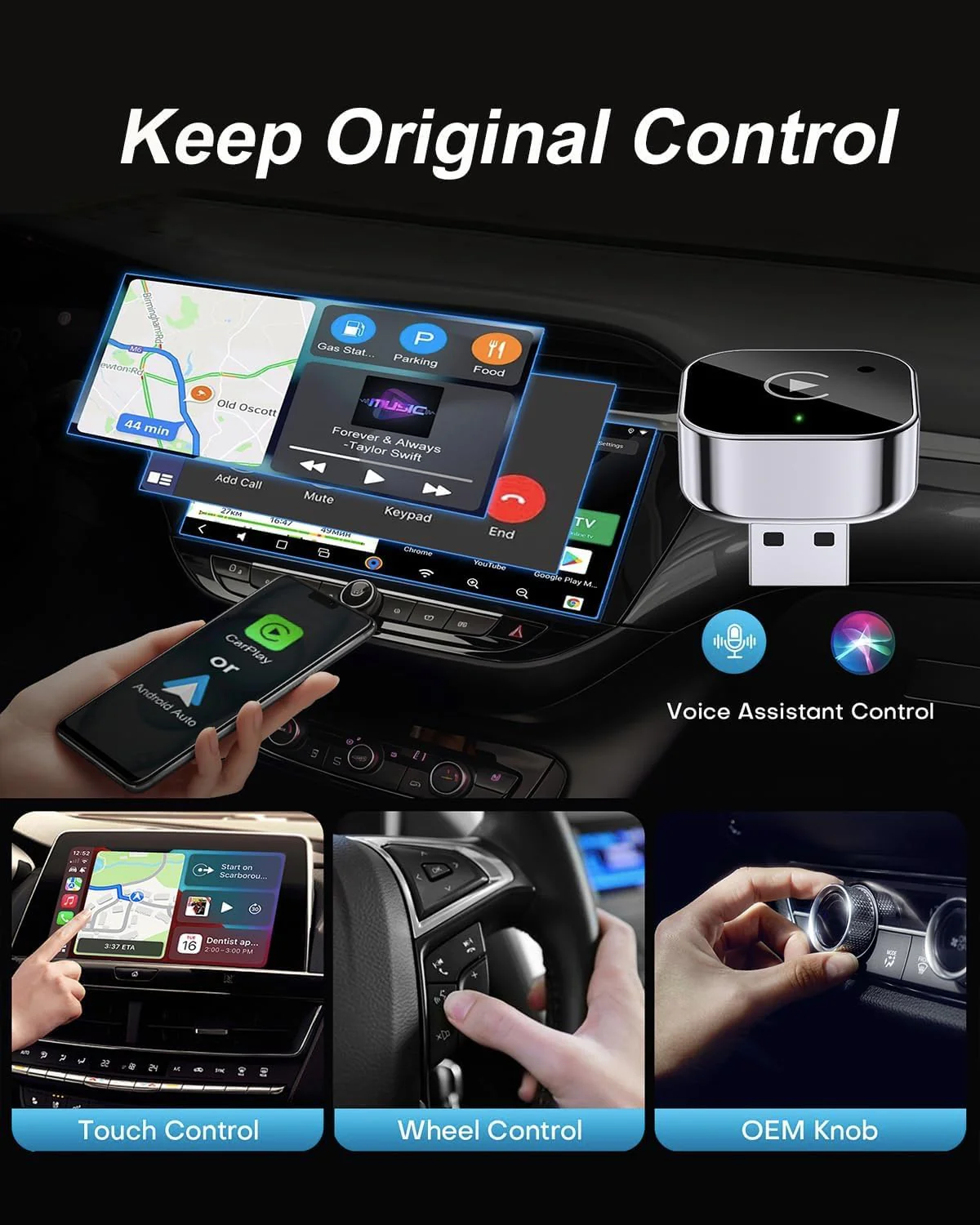 Wireless CarPlay Adapter & Android Auto Dongle, Fast Auto-Connect, Compact Plug & Play Wireless CarPlay Converter for iPhone & Android, USB/USB-C, No Delay, Seamless Reconnection (Black) - Image 4