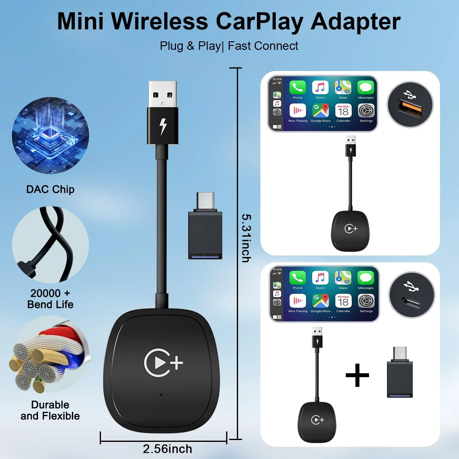Wireless CarPlay Adapter, CarPlay Wireless Adapter Supports Netflix, YouTube, and Tiktok Stream Media Play, for OEM Wired CarPlay to Wireless Dongle, Fits for Cars from 2016 & iOS 10+ Phone - Image 6