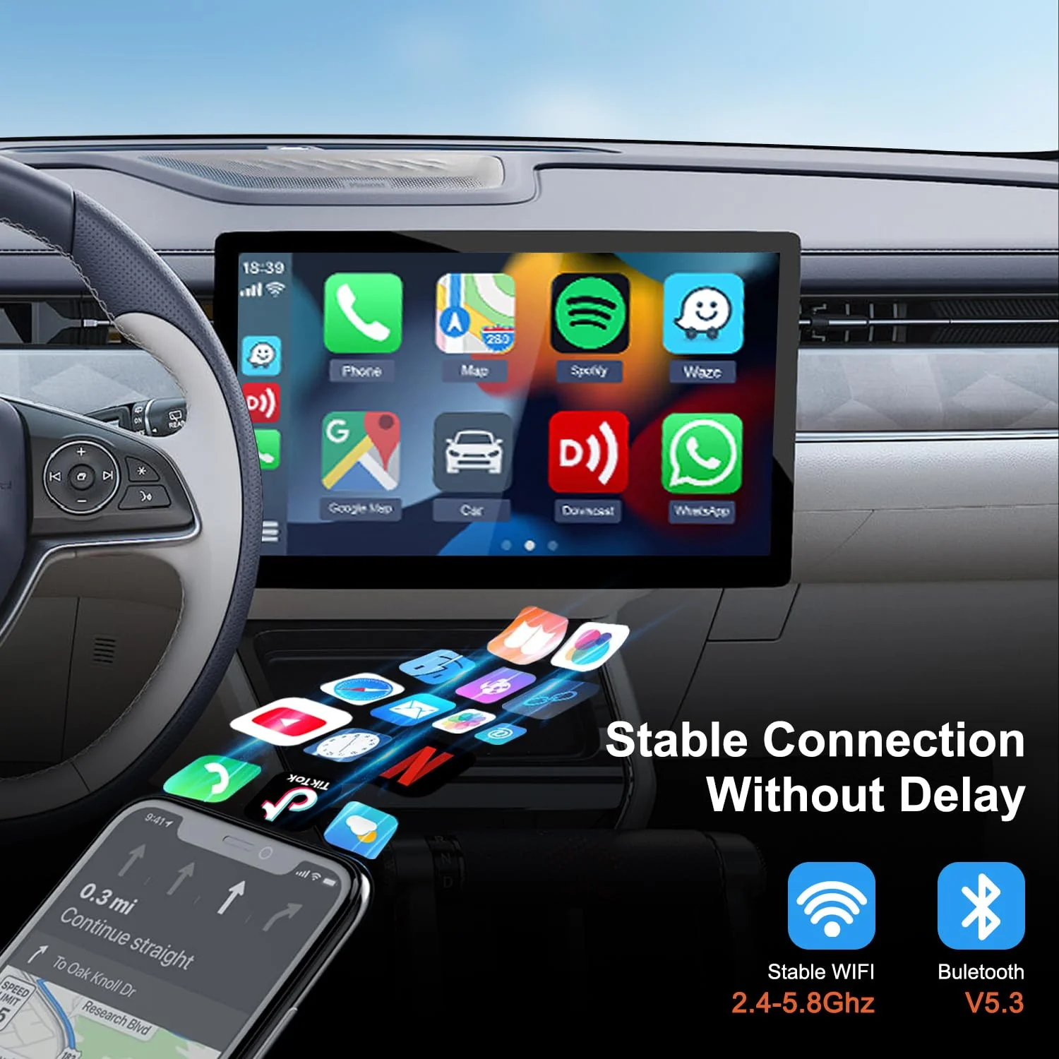 Wireless CarPlay Adapter, CarPlay Wireless Adapter Supports Netflix, YouTube, and Tiktok Stream Media Play, for OEM Wired CarPlay to Wireless Dongle, Fits for Cars from 2016 & iOS 10+ Phone - Image 7