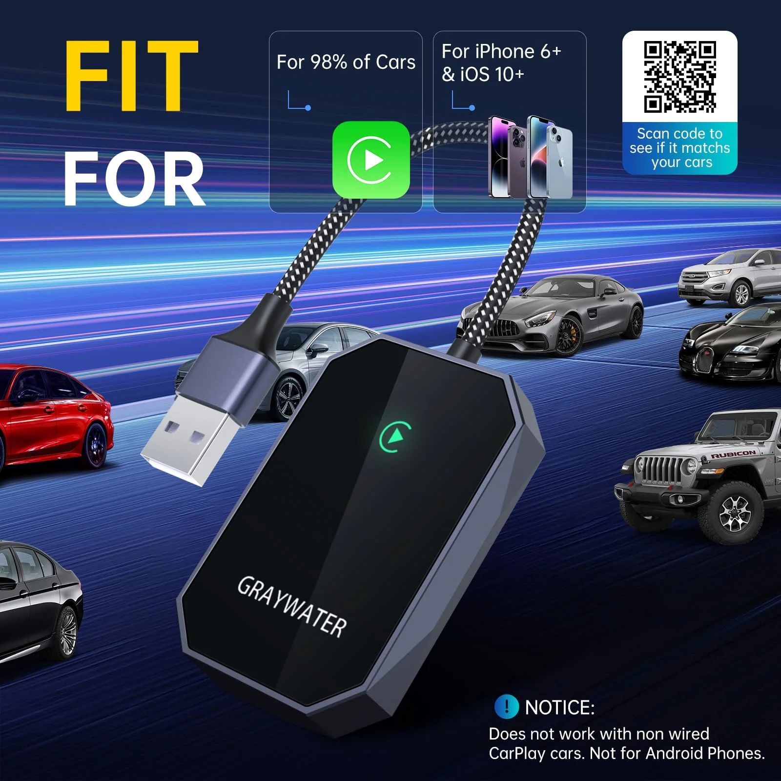 Wireless CarPlay Adapter, Convert OEM Wired to Wireless Car Play Dongle Fit for Cars 2015+ & for Apple iPhone iOS 10+, Innovative Seamless Control Plug & Play Black Gray - Image 3