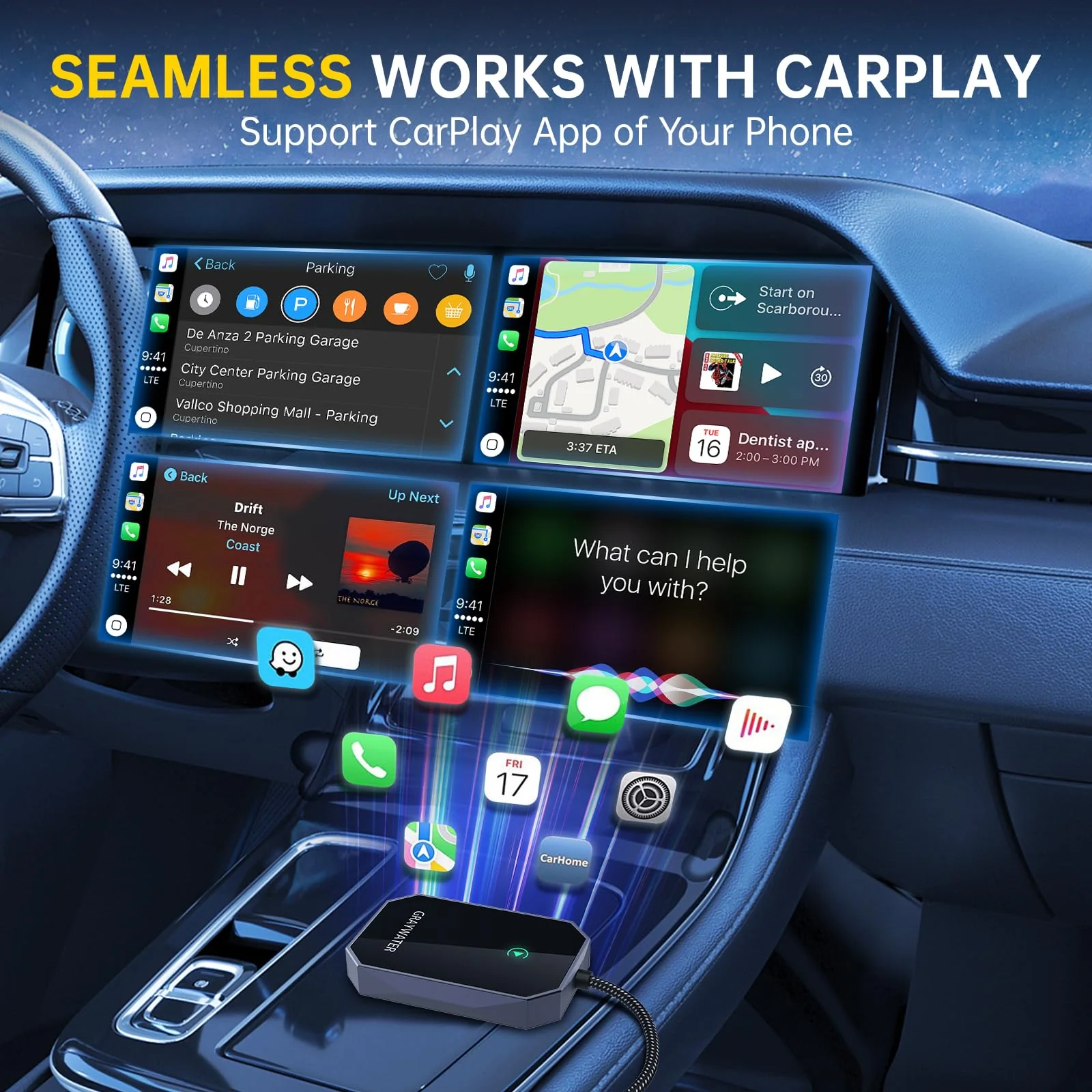 Wireless CarPlay Adapter, Convert OEM Wired to Wireless Car Play Dongle Fit for Cars 2015+ & for Apple iPhone iOS 10+, Innovative Seamless Control Plug & Play Black Gray - Image 4