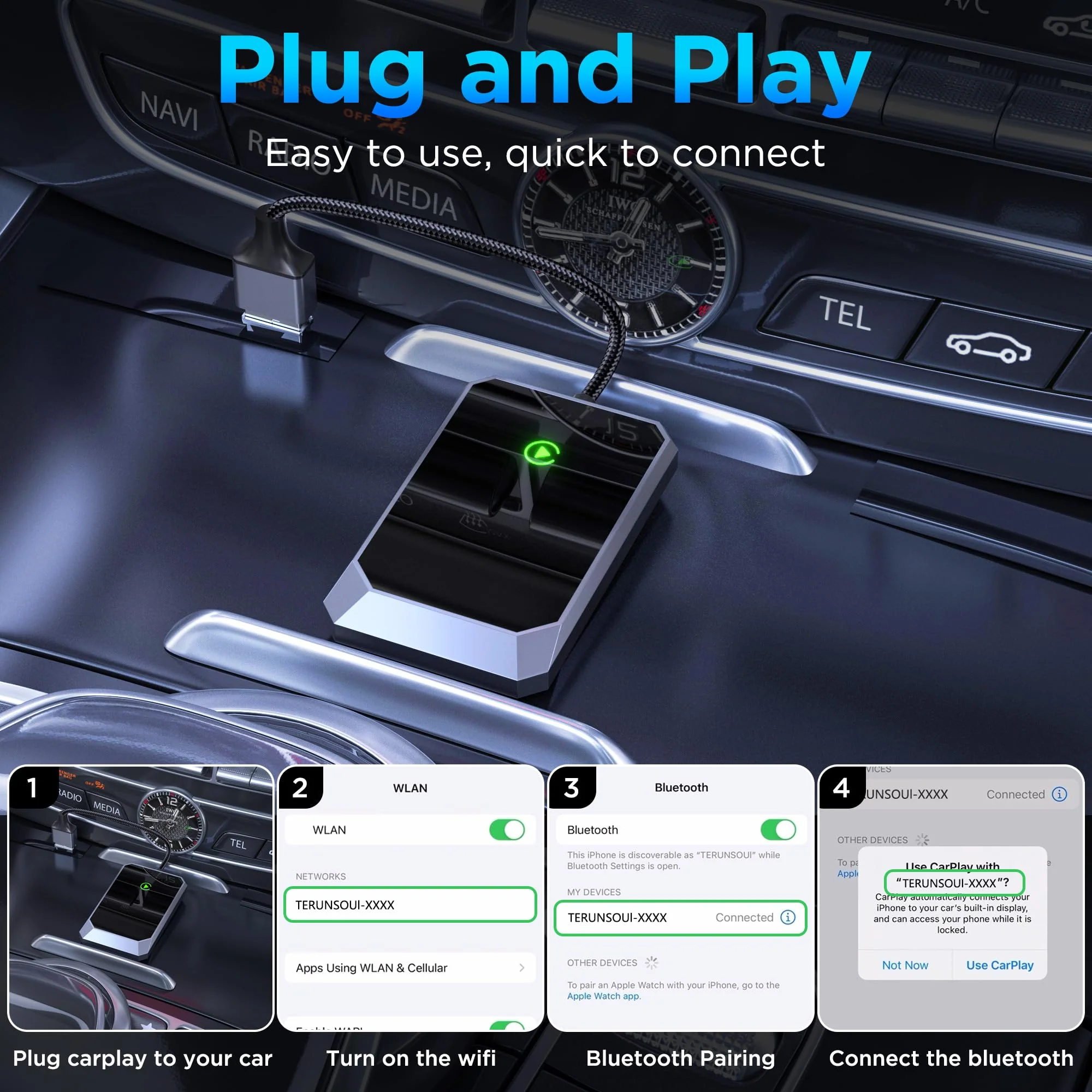 Wireless Carplay Adapter, Converts Wired to Wireless carplay Adapter for iPhone, Wireless Control Plug & Play Carplay for Cars from 2017 & for Apple iPhone iOS 10+ BY960H-CarPlay - Image 2