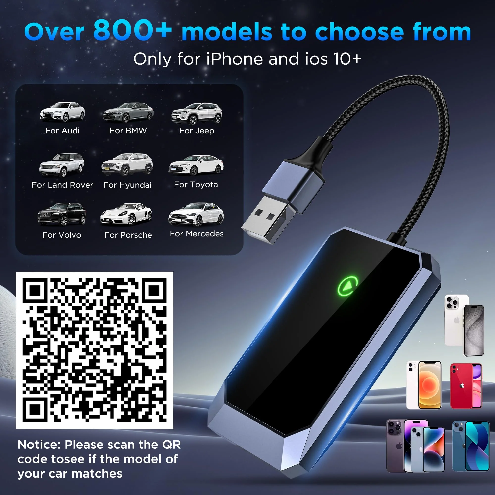 Wireless Carplay Adapter, Converts Wired to Wireless carplay Adapter for iPhone, Wireless Control Plug & Play Carplay for Cars from 2017 & for Apple iPhone iOS 10+ BY960H-CarPlay - Image 3