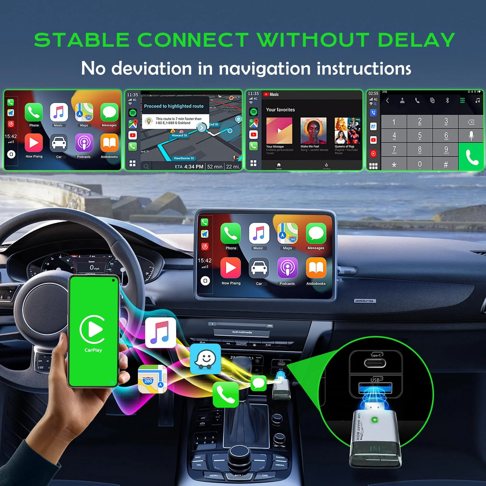 Wireless Carplay Adapter for Apple, 2024 Upgrade Bluetooth Carplay Convert Wired to Wireless, Carplay Wireless Adapter for iPhone Apple Dongle iOS10+, Carpaly for Cars Keeps Fastest Stable in 2016+Car Mini - Image 2