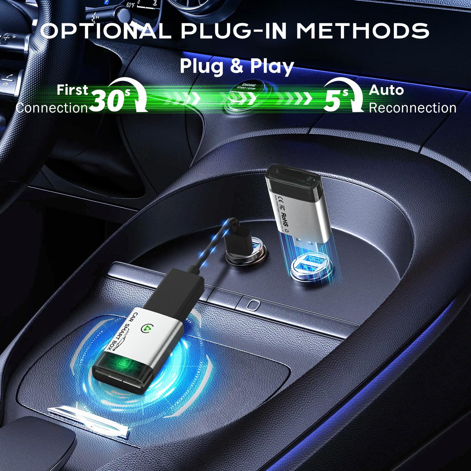 Wireless Carplay Adapter for Apple, 2024 Upgrade Bluetooth Carplay Convert Wired to Wireless, Carplay Wireless Adapter for iPhone Apple Dongle iOS10+, Carpaly for Cars Keeps Fastest Stable in 2016+Car Mini - Image 6