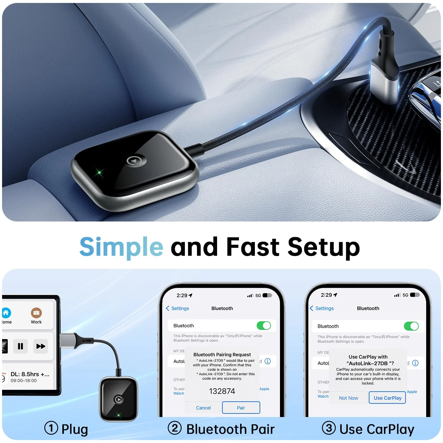Wireless CarPlay Adapter for Apple CarPlay, Easy to Upgrade Wired CarPlay to Wireless, Instant Connectivity, Super Mini Car Play Dongle for iPhone Fit for Cars with Built-in CarPlay - Image 4