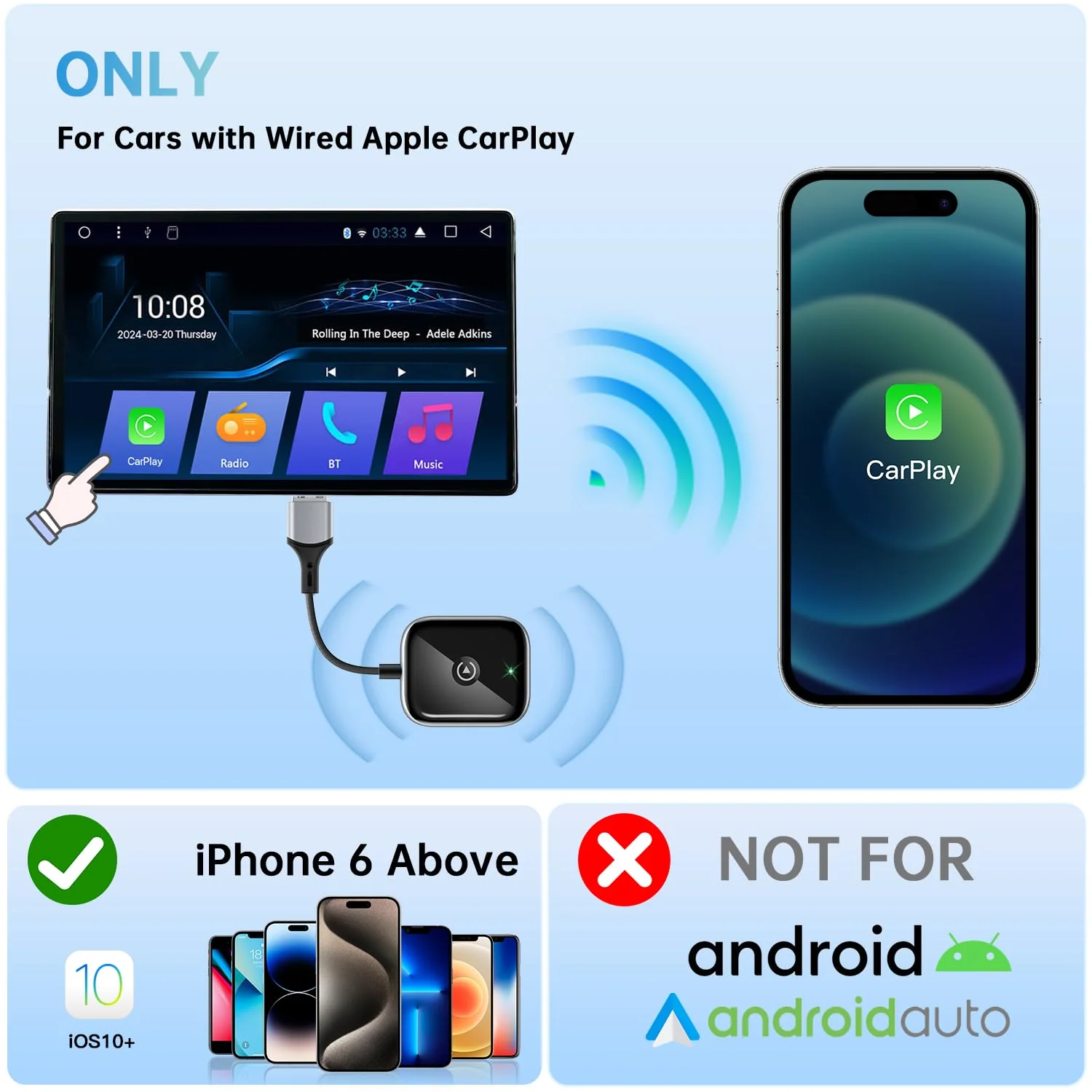 Wireless CarPlay Adapter for Apple CarPlay, Easy to Upgrade Wired CarPlay to Wireless, Instant Connectivity, Super Mini Car Play Dongle for iPhone Fit for Cars with Built-in CarPlay - Image 7