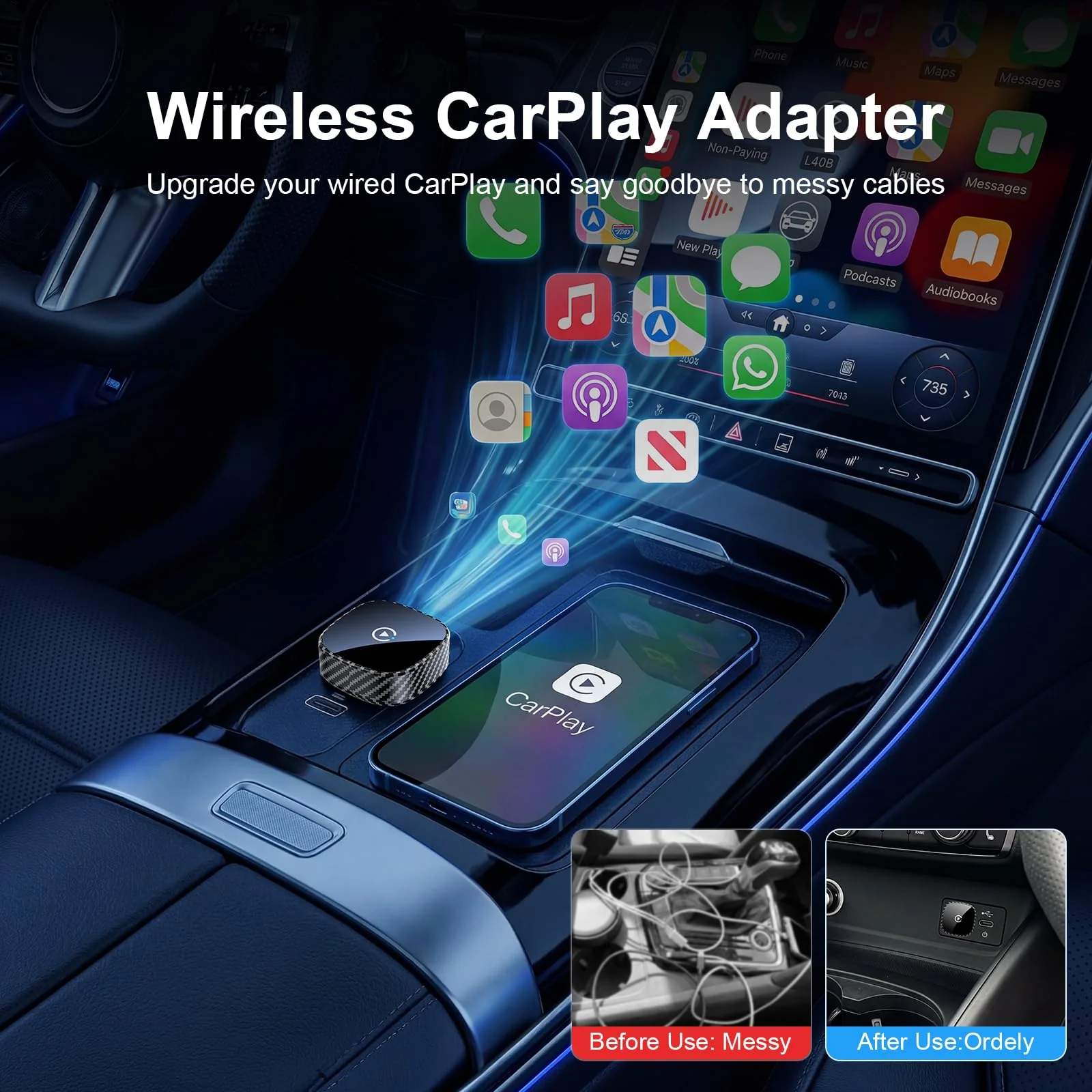 Wireless CarPlay Adapter for Apple iPhone & Android Auto 2026 Upgrade - Bluetooth & Wi-Fi, Plug & Play, 3X Fast Auto-Reconnect, No Latency, Convert Wired to Wireless Car Play Adapter (Black) - Image 3
